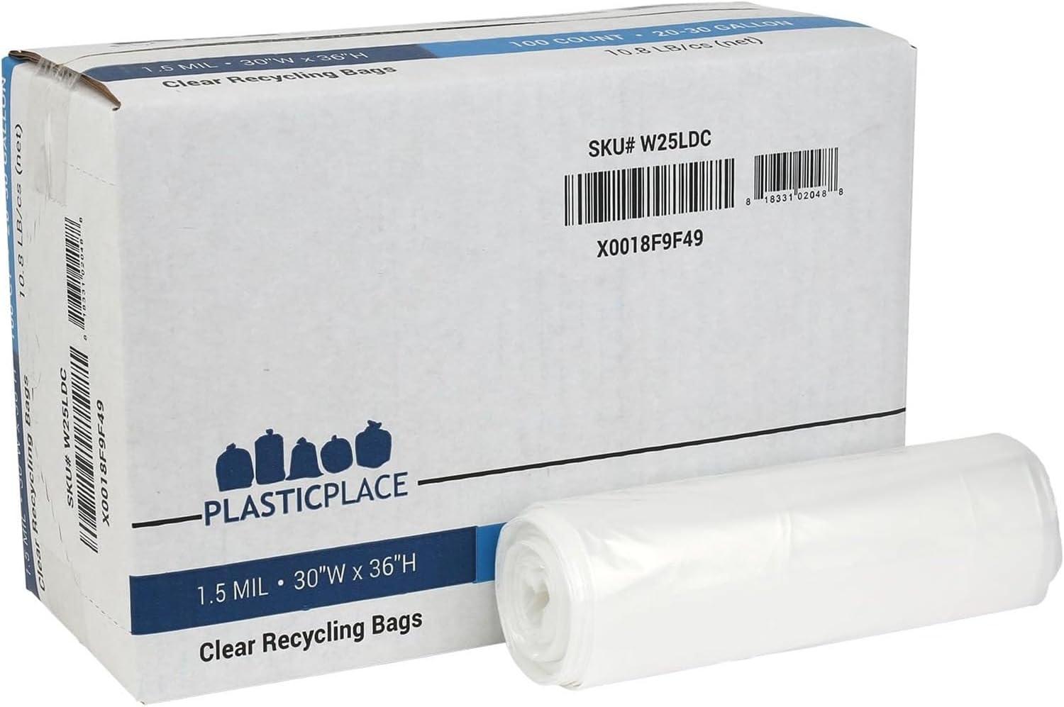 image:imagePlasticplace 2030 Gallon Trash Bags 15 Mil Clear Heavy Duty Garbage Can Liners 100 Count Pack of 1