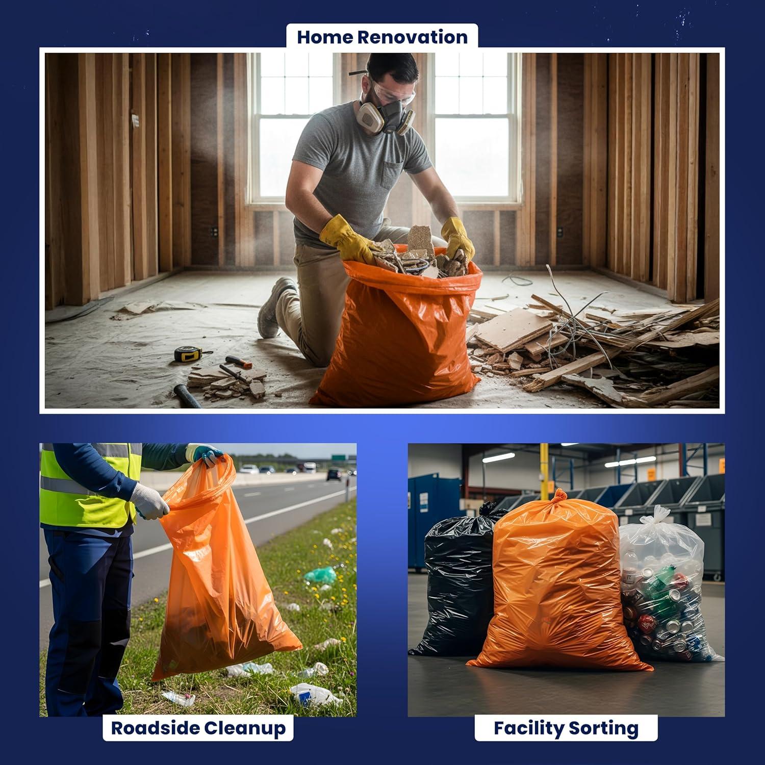 image:imagePlasticplace 3233 Gallon Trash Bags 15 Mil Orange Garbage Can Liners 33 x 39 100 Count W33RNG1542 Gallon 30 Mil