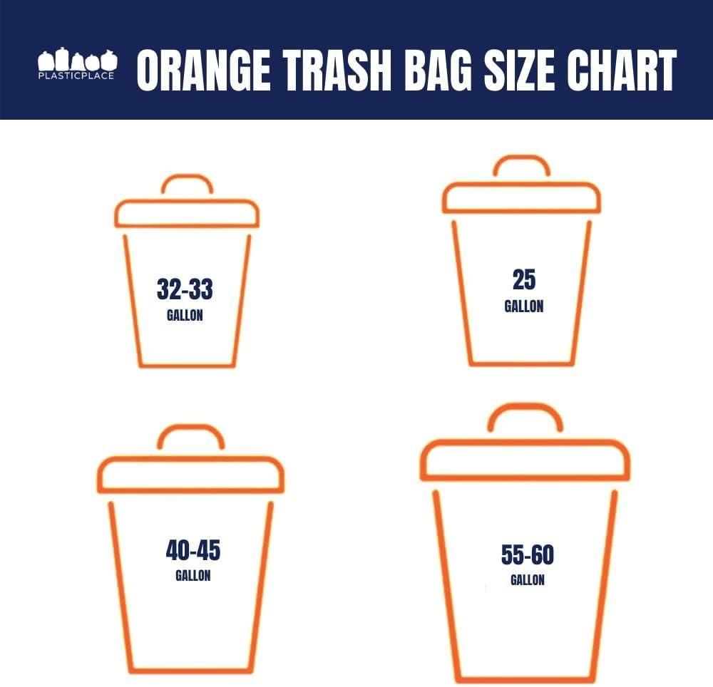 image:imagePlasticplace 3233 Gallon Trash Bags 15 Mil Orange Garbage Can Liners 33 x 39 100 Count W33RNG155560 Gallon 12 Mil