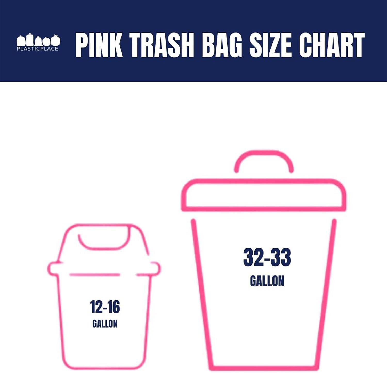 image:imagePlasticplace 3233 Gallon Trash Bags 15 Mil Pink Garbage Can Liners 33 x 39 100 CountPink