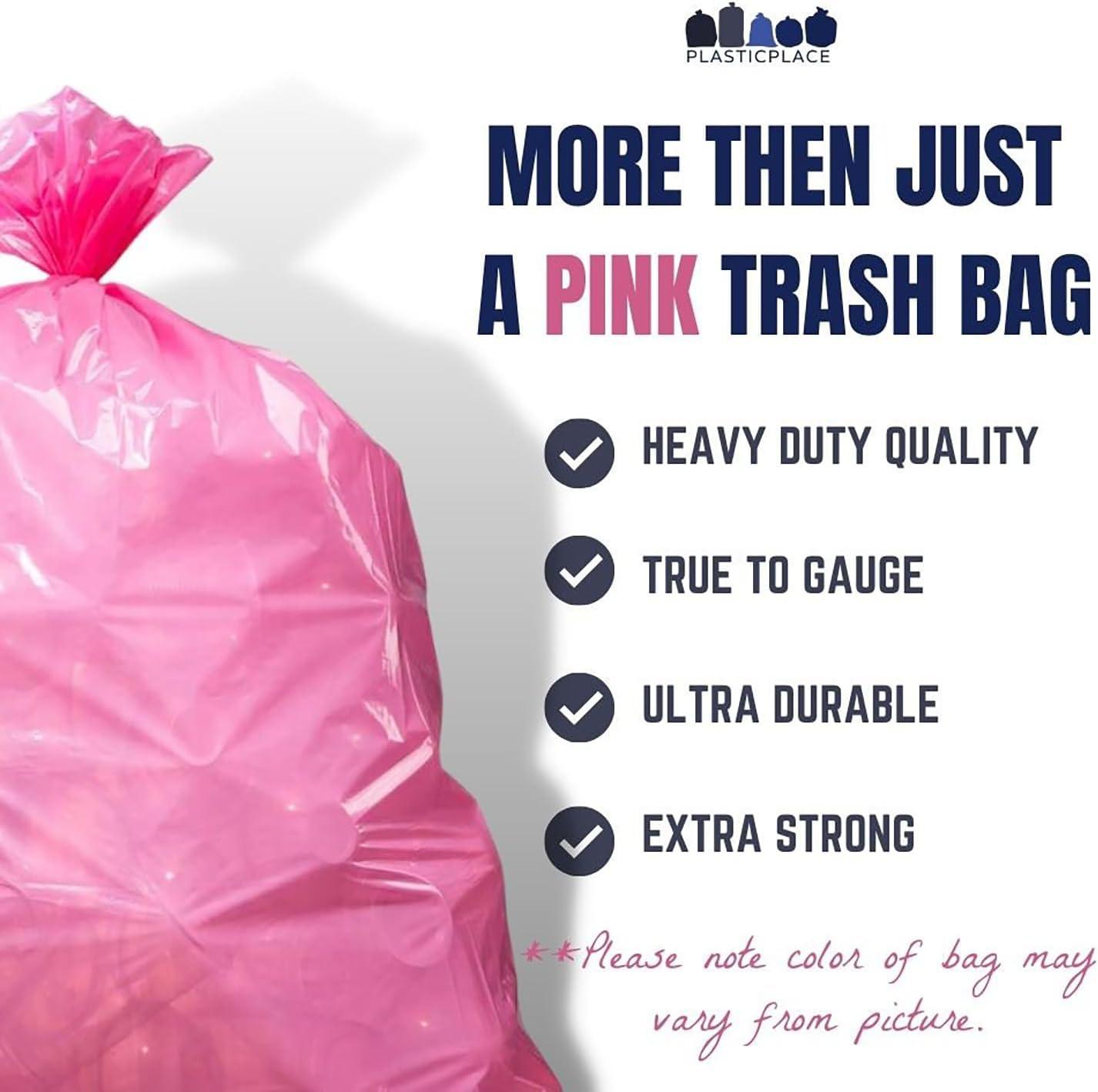 image:imagePlasticplace 3233 Gallon Trash Bags 15 Mil Pink Garbage Can Liners 33 x 39 100 CountPink