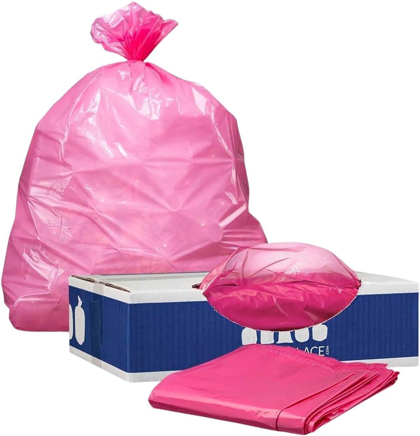image:imagePlasticplace 3233 Gallon Trash Bags 15 Mil Pink Garbage Can Liners 33 x 39 100 CountPink