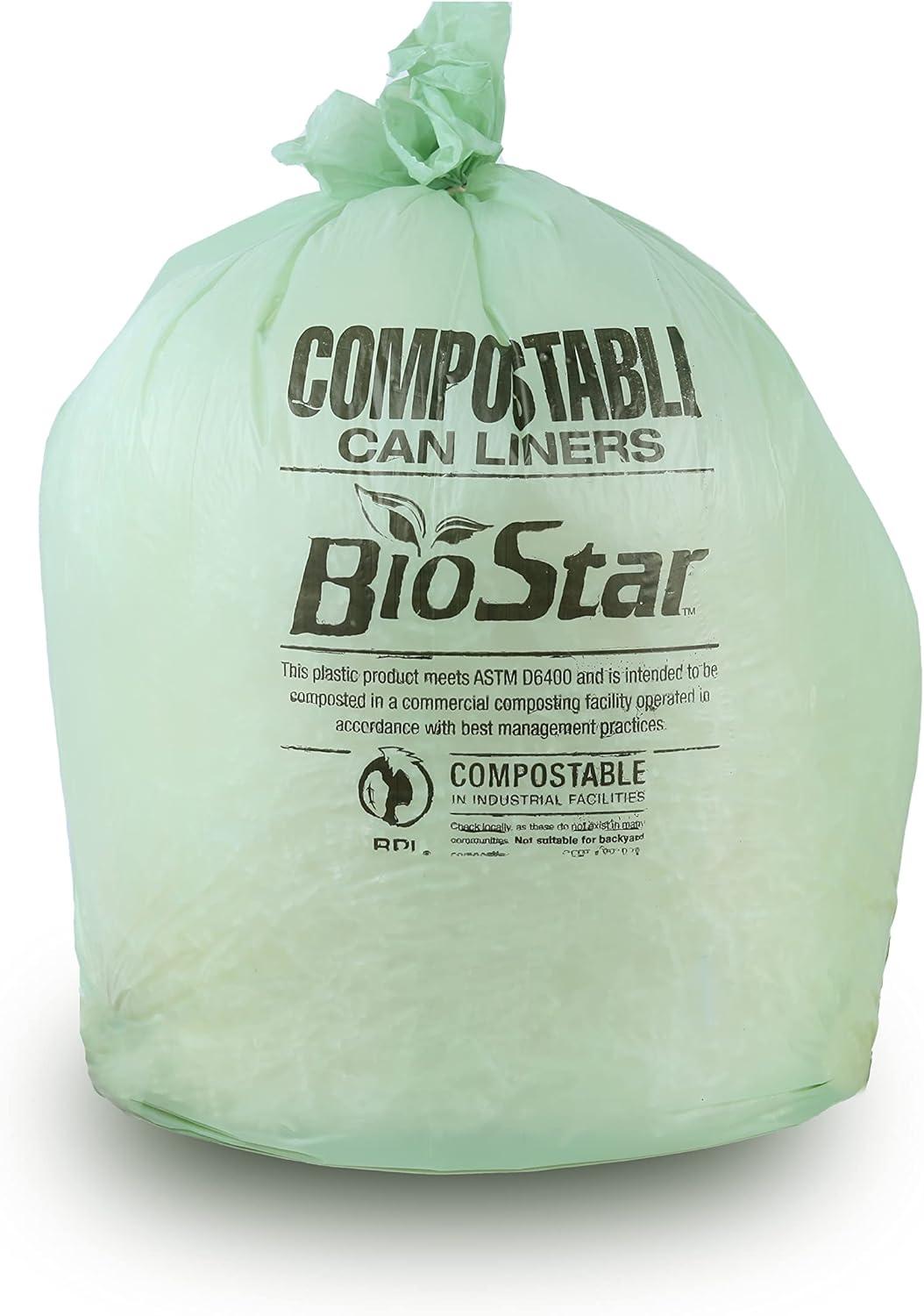 image:imagePlasticplace 4045 Gallon Compostable Trash Bags 1 Mil Green Tint Garbage Can Liners 40 x 46 50 Count