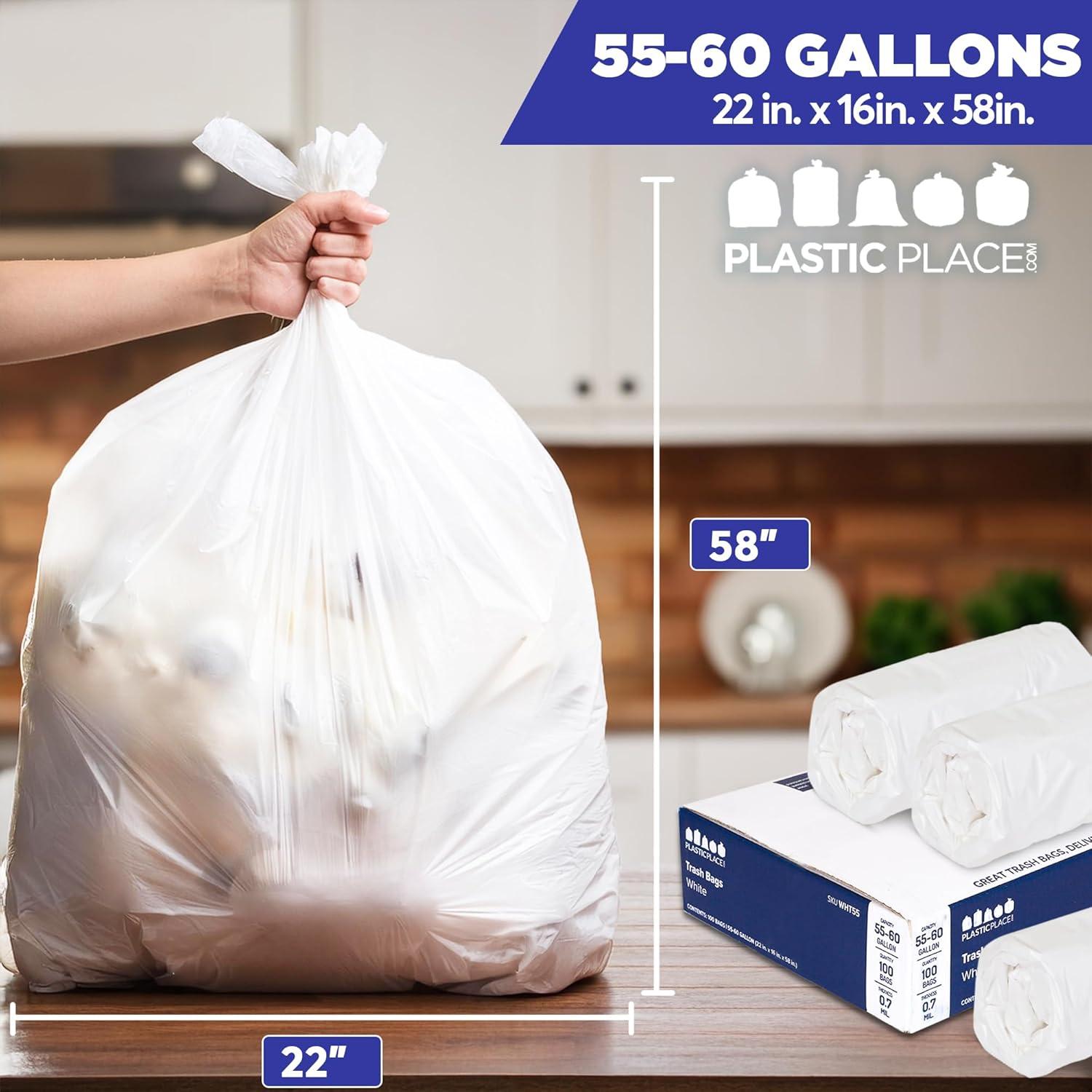 image:imagePlasticplace 5560 Gallon Trash Bags 07 Mil White Heavy Duty Garbage Can Liners 38 x 58 100 CountPack of 1