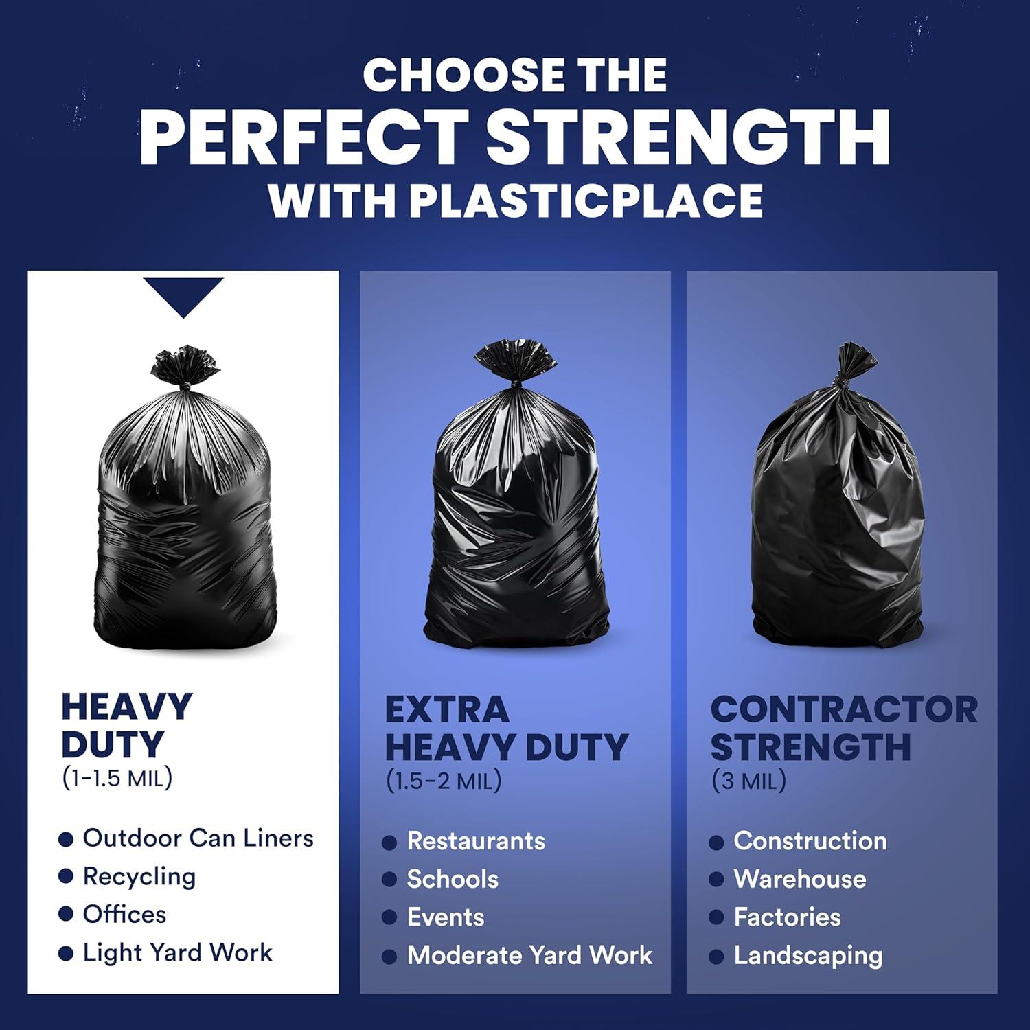 image:imagePlasticplace 5560 Gallon Trash Bags 10 Mil Black Heavy Duty Garbage Can Liners 38 x 58 100 Count10 mil