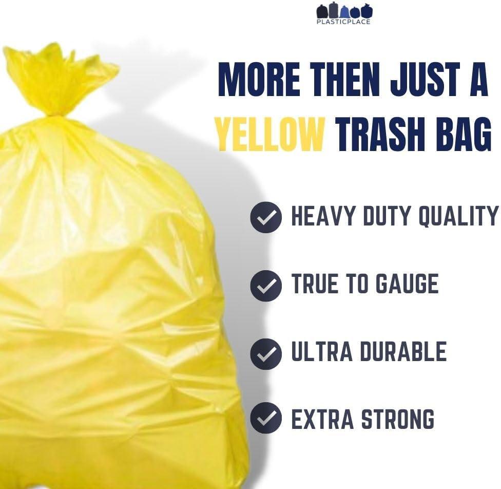 image:imagePlasticplace 5560 Gallon Trash Bags 15 Mil Yellow Heavy Duty Garbage Can Liners 38 x 58 100 Count