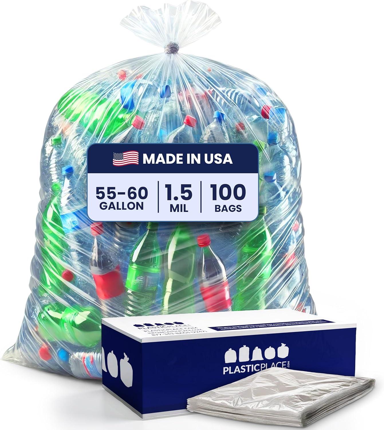 image:imagePlasticplace 5560 gallon Trash Bags 15 Mil Clear Heavy Duty Garbage Can Liners 36 x 58 100 CountClear