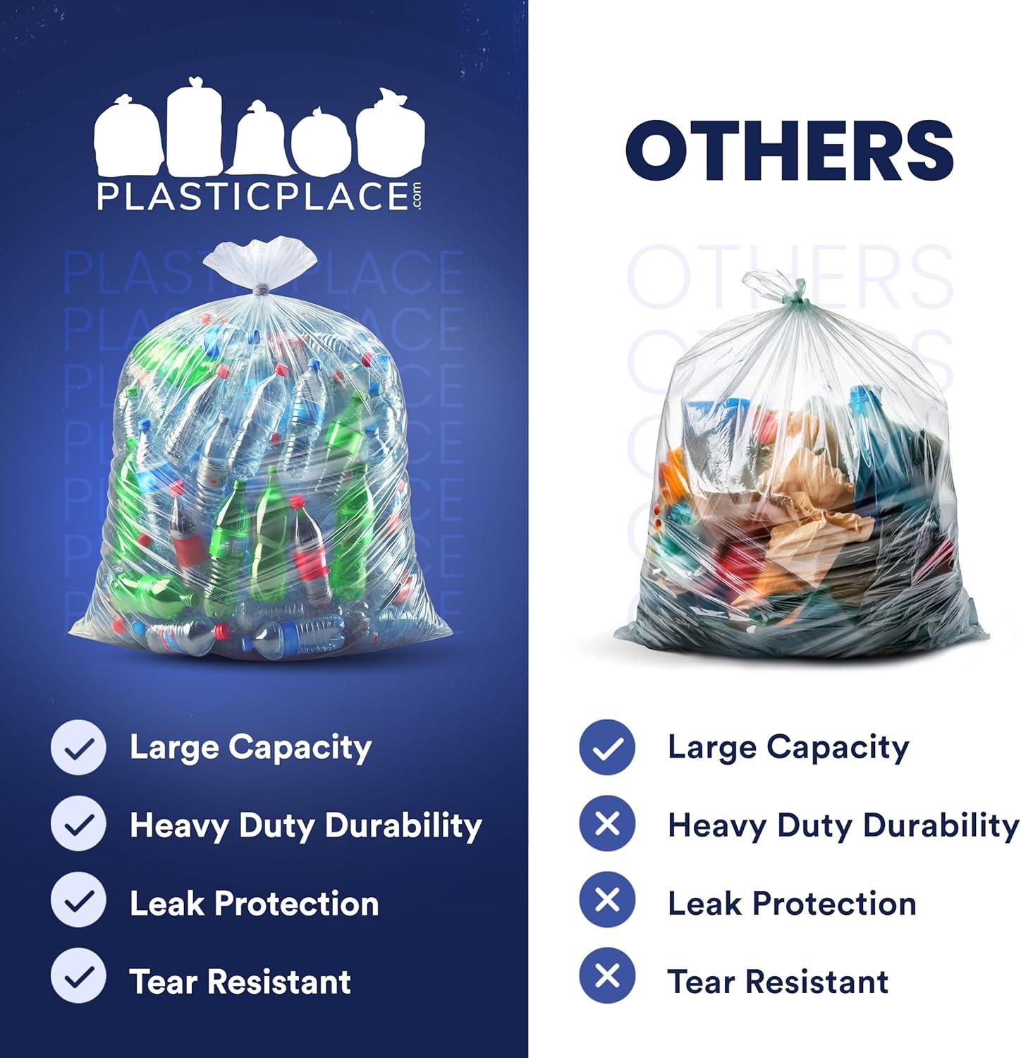 image:imagePlasticplace 5560 gallon Trash Bags 15 Mil Clear Heavy Duty Garbage Can Liners 36 x 58 100 CountClear