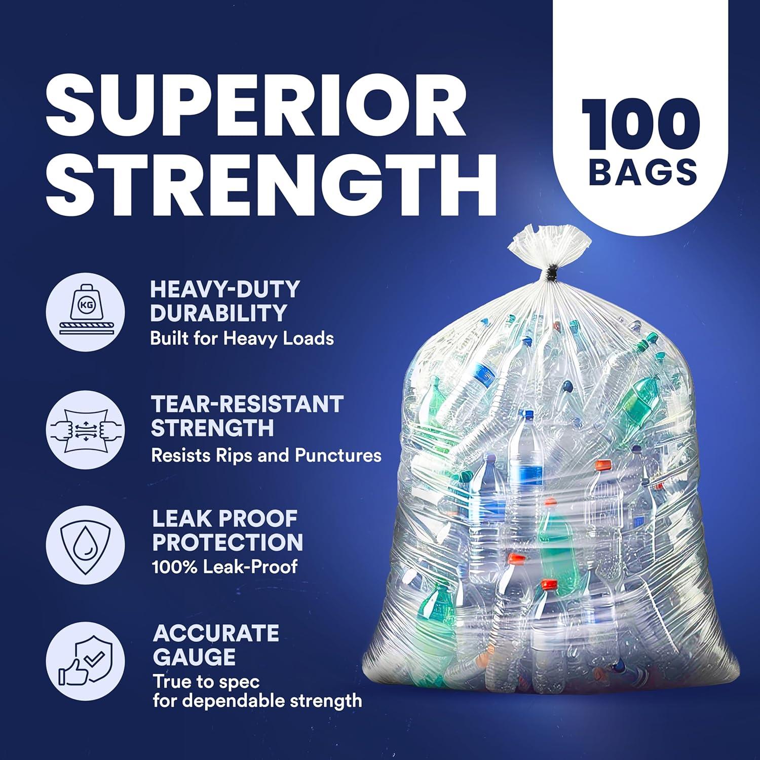 image:imagePlasticplace 5560 gallon Trash Bags 15 Mil Clear Heavy Duty Garbage Can Liners 36 x 58 100 CountClear