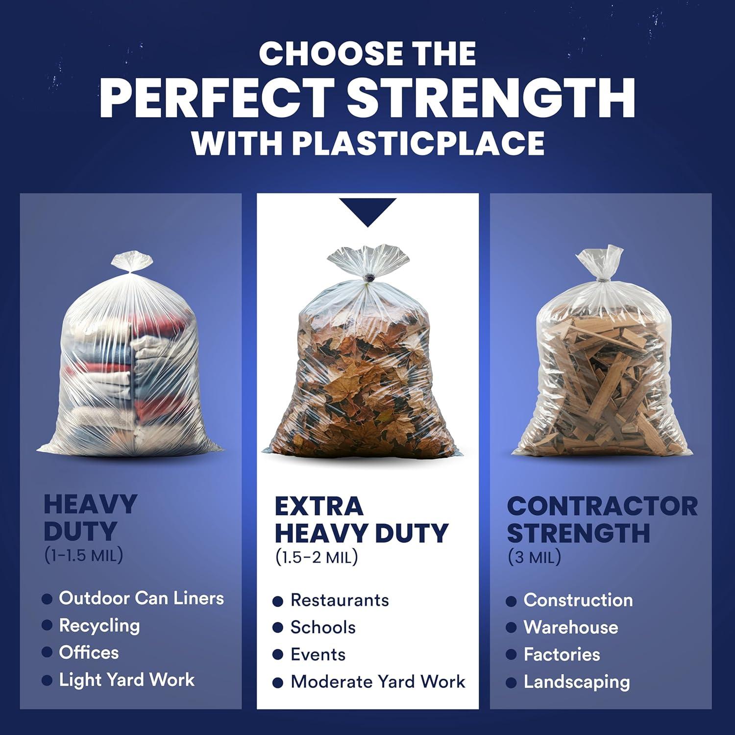 image:imagePlasticplace 5560 gallon Trash Bags 15 Mil Clear Heavy Duty Garbage Can Liners 36 x 58 100 CountClear