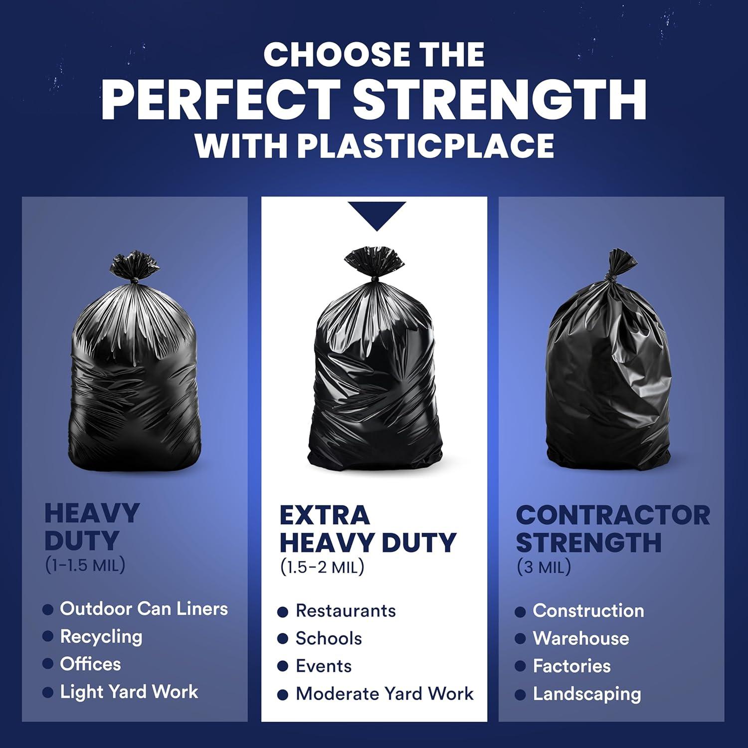 image:imagePlasticplace 56 Gallon Trash Bags 20 Mil Black Heavy Duty Liners Fits Glutton Garbage Can 43 x 46 50 Count