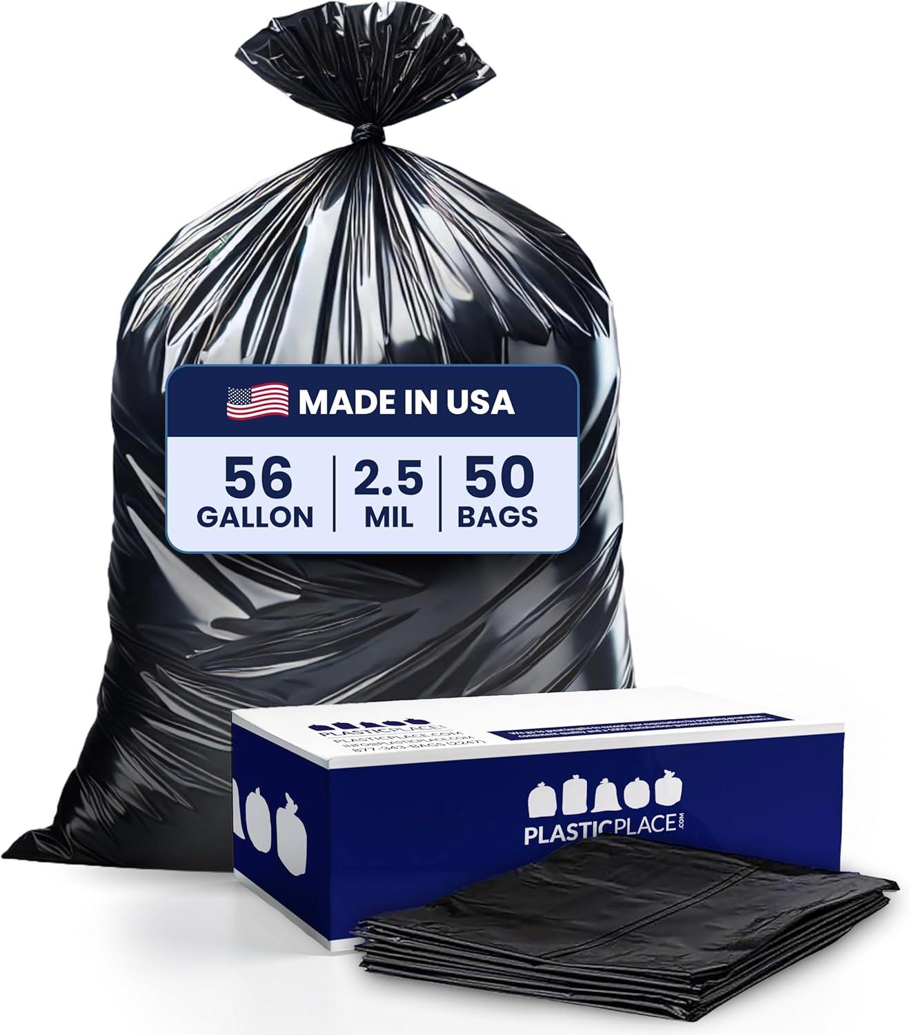 image:imagePlasticplace 56 gallon Trash Bags 15 Mil Clear Heavy Duty Liners Fits Glutton Garbage Can 43 x 46 50 Count W56LDC1Black