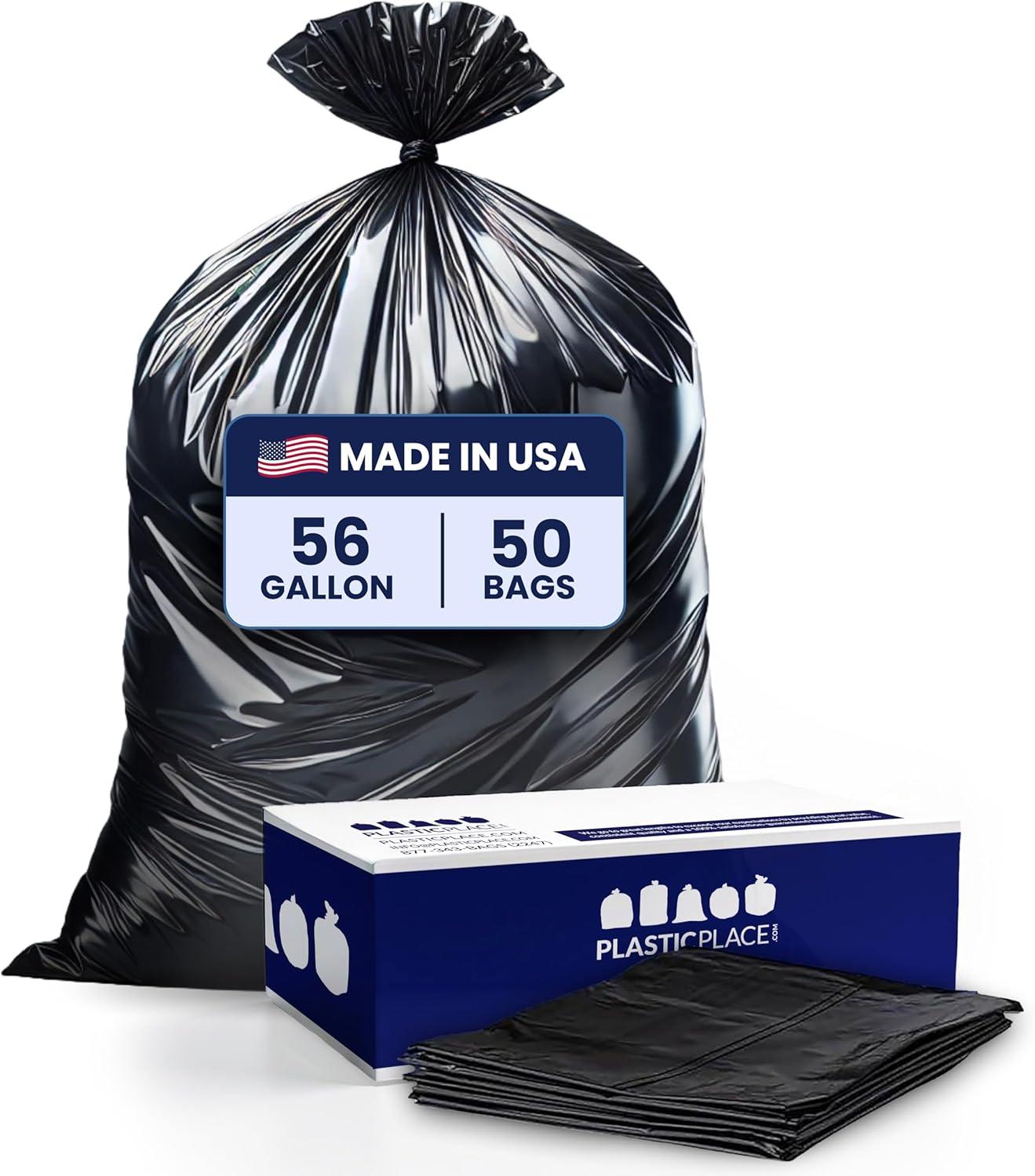 image:imagePlasticplace 56 gallon Trash Bags 15 Mil Clear Heavy Duty Liners Fits Glutton Garbage Can 43 x 46 50 Count W56LDC1Black