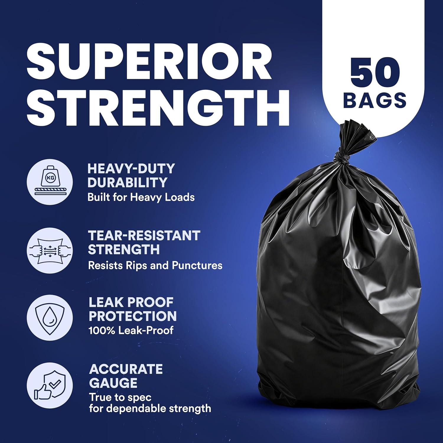 image:imagePlasticplace 56 gallon Trash Bags 15 Mil Clear Heavy Duty Liners Fits Glutton Garbage Can 43 x 46 50 Count W56LDC1Black