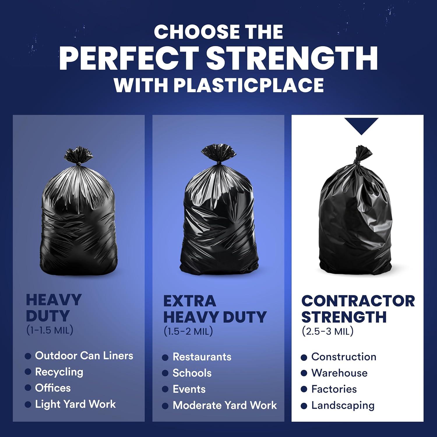 image:imagePlasticplace 56 gallon Trash Bags 15 Mil Clear Heavy Duty Liners Fits Glutton Garbage Can 43 x 46 50 Count W56LDC1Black