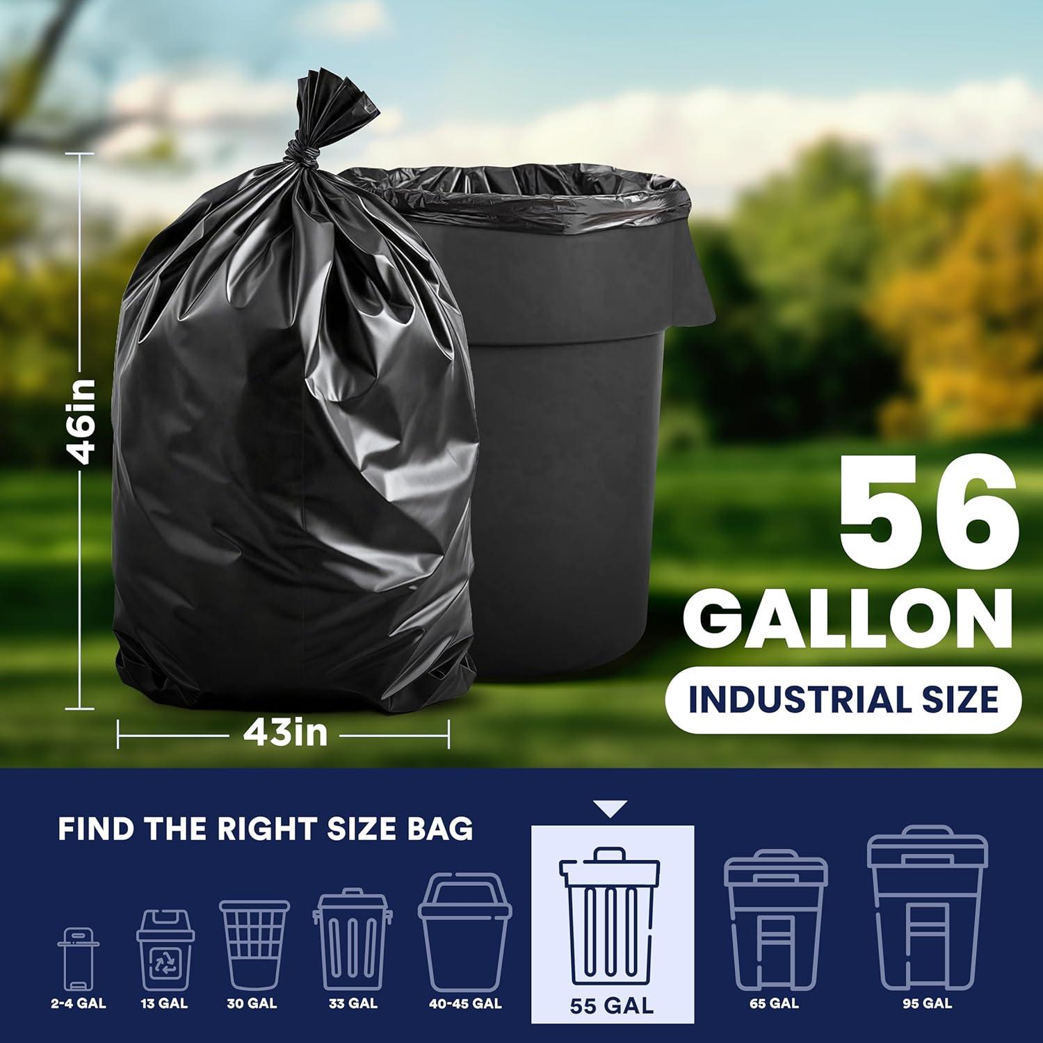 image:imagePlasticplace 56 gallon Trash Bags 15 Mil Clear Heavy Duty Liners Fits Glutton Garbage Can 43 x 46 50 Count W56LDC1Black