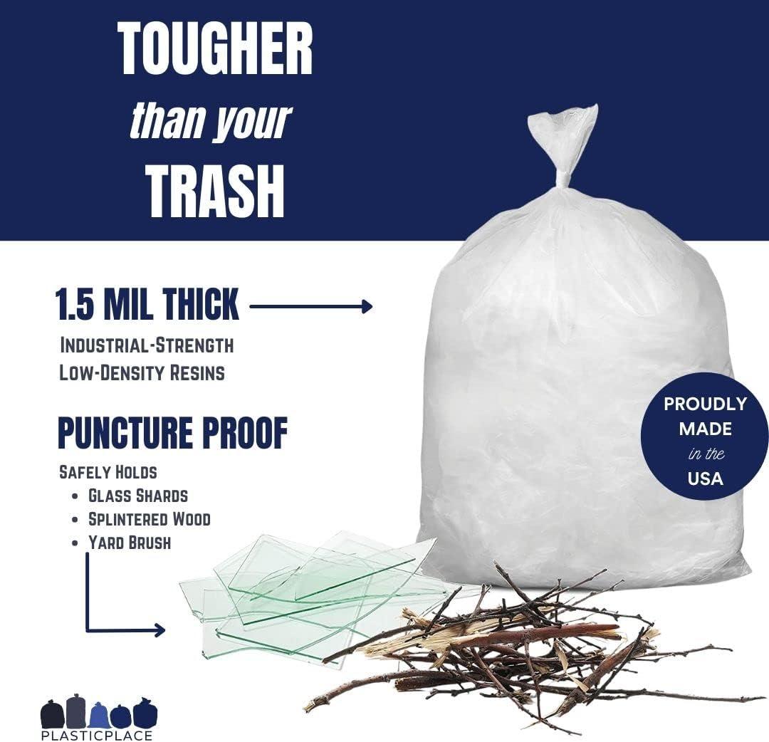 image:imagePlasticplace 56 gallon Trash Bags 15 Mil Clear Heavy Duty Liners Fits Glutton Garbage Can 43 x 46 50 Count W56LDC1Clear