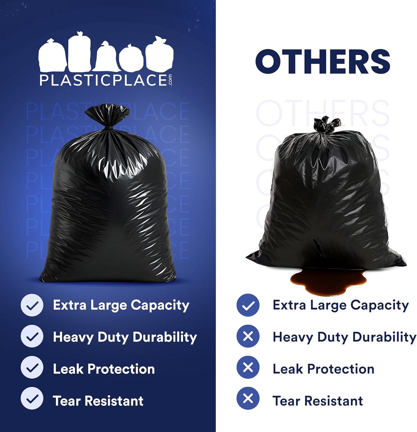 image:imagePlasticplace 6465 Gallon Trash Can Liners for Toter 12 Mil Black Heavy Duty Garbage Bags Rolls 50 x 60 100 Count