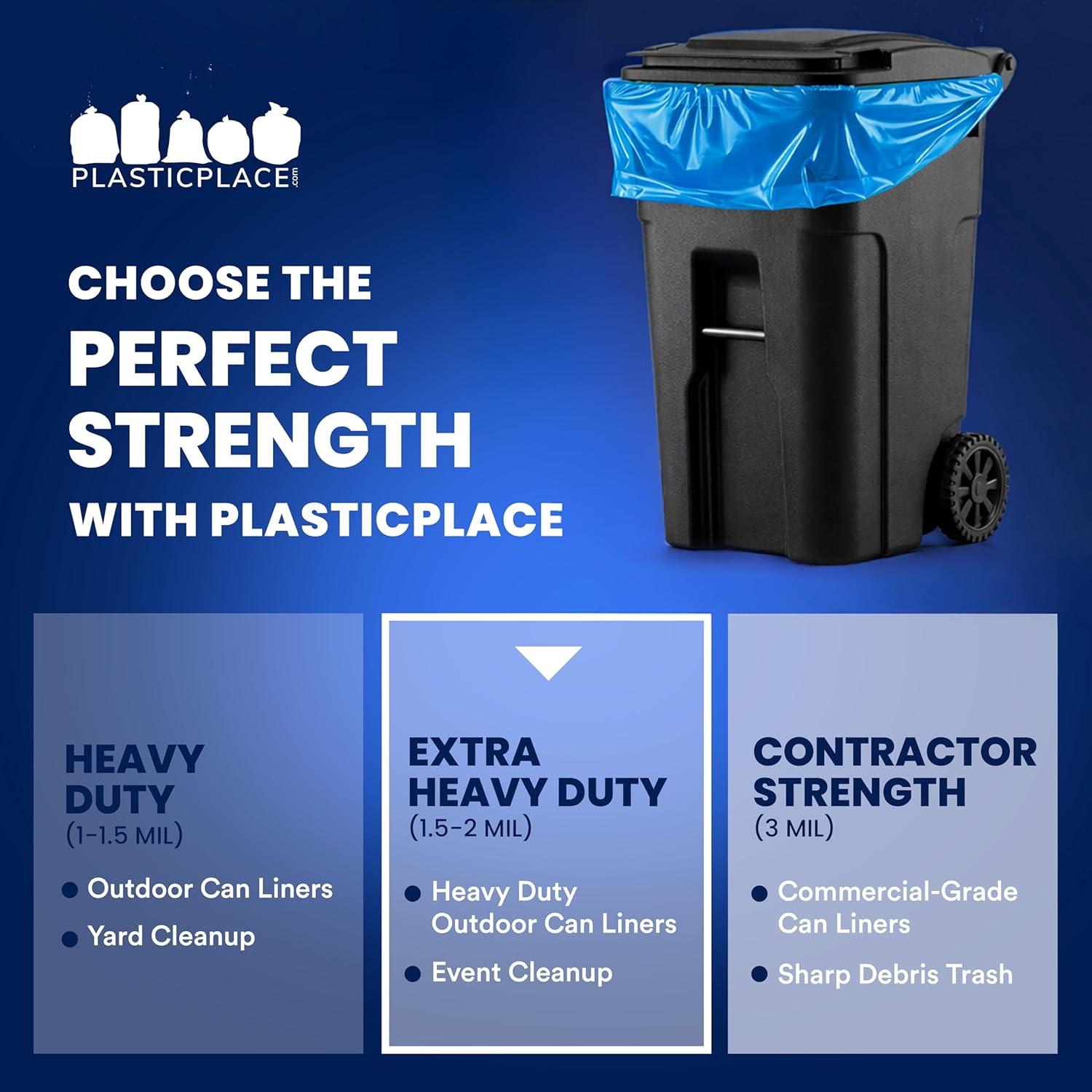 image:imagePlasticplace 65 Gallon Recycling Trash Bags 15 Mil Blue Heavy Duty Garbage Can Liners 50 x 48 50 Count25 Count Pack of 1