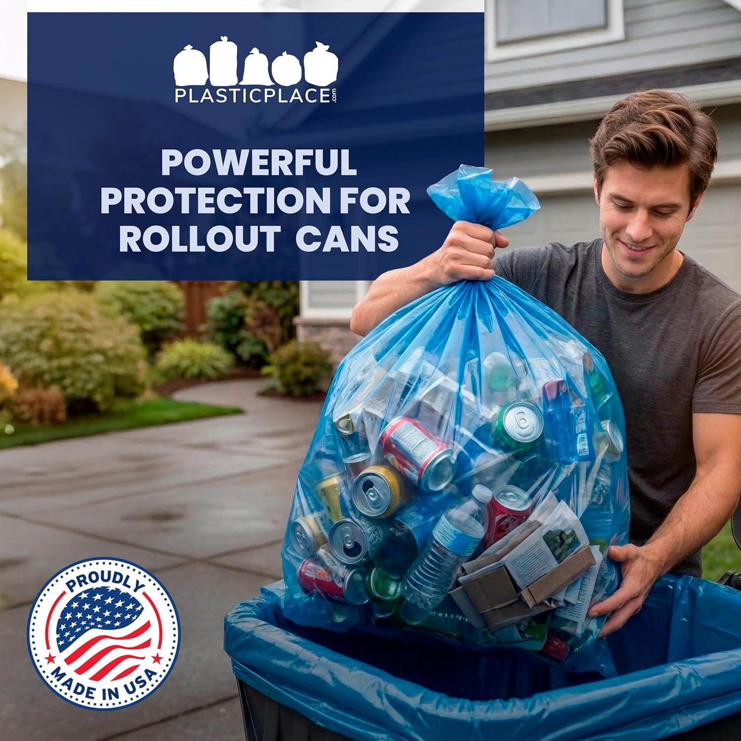 image:imagePlasticplace 65 Gallon Recycling Trash Bags 15 Mil Blue Heavy Duty Garbage Can Liners 50 x 48 50 Count25 Count Pack of 1