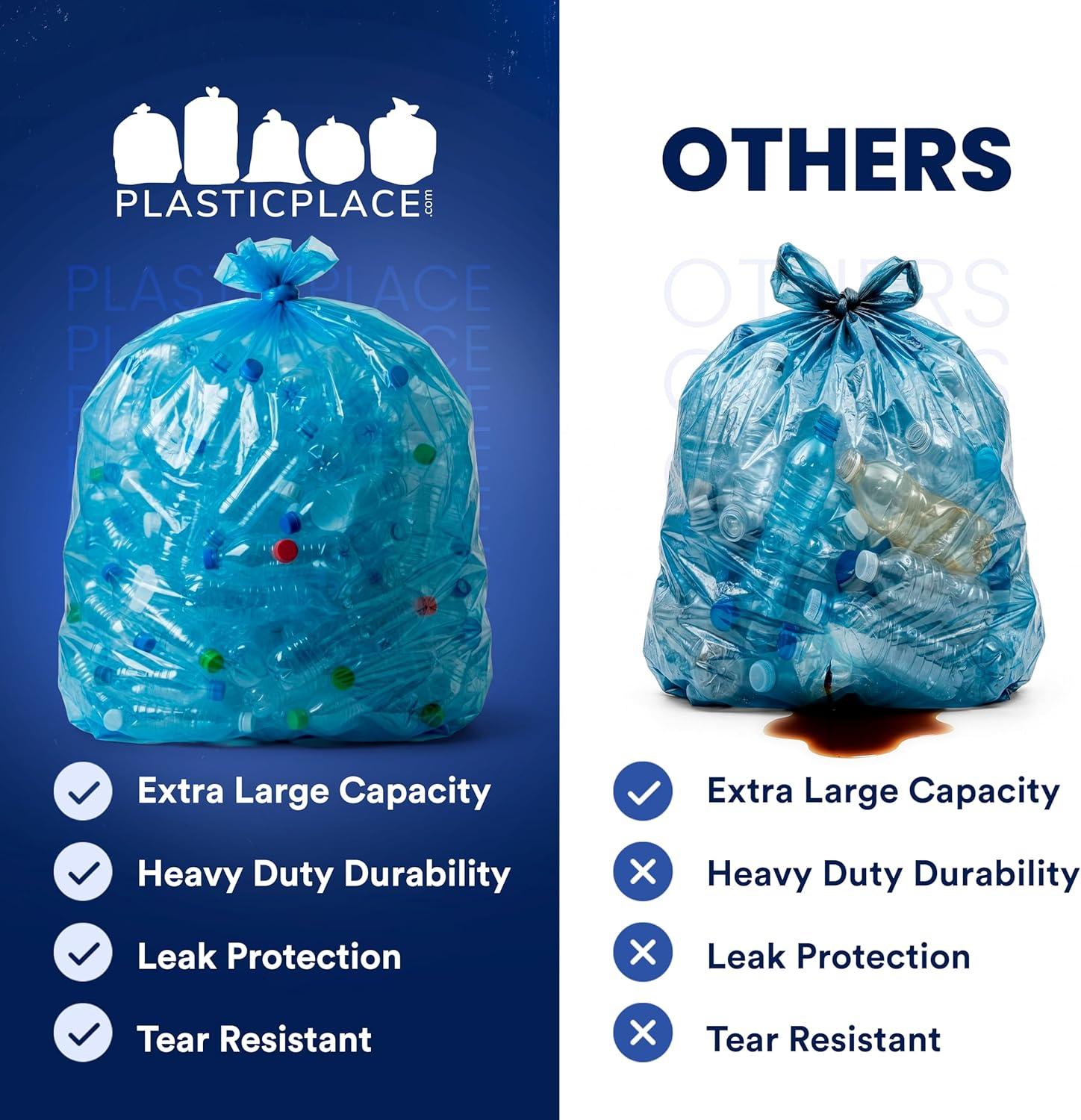 image:imagePlasticplace 65 Gallon Recycling Trash Bags 15 Mil Blue Heavy Duty Garbage Can Liners 50 x 48 50 Count25 Count Pack of 1