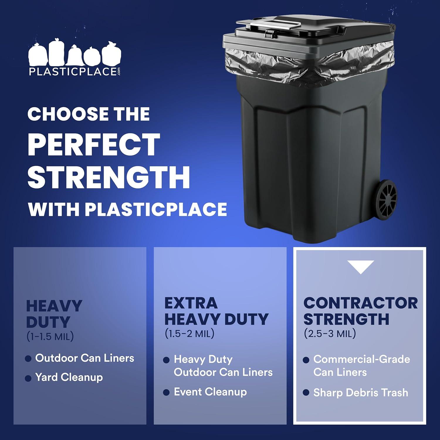 image:imagePlasticplace 65 Gallon Trash Bags 27 Mil Black Heavy Duty Garbage Can Liners 100 Count Pack of 125 Count Pack of 1