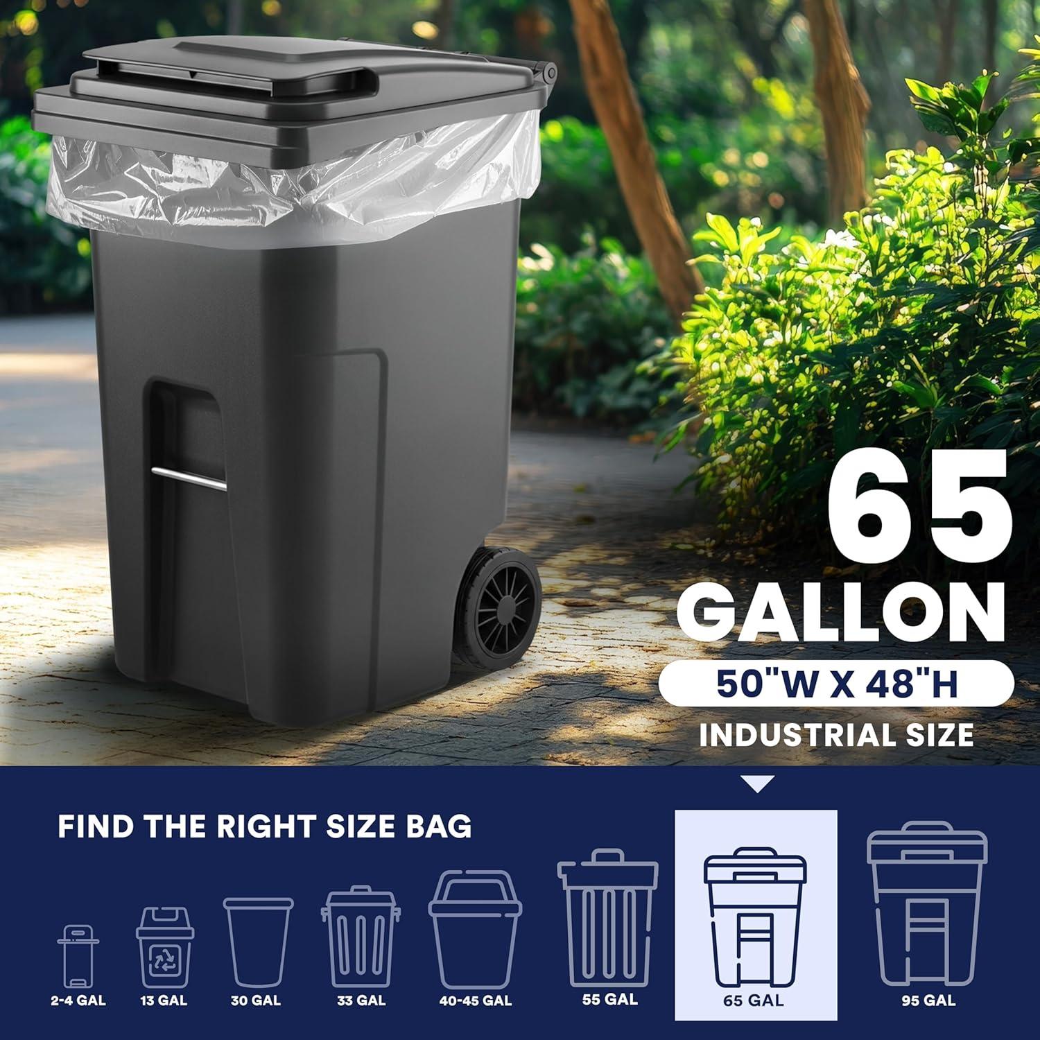 image:imagePlasticplace 65 Gallon Trash Bags 27 Mil Clear Heavy Duty Garbage Can Liners 50 x 48 25 Count1 Count Pack of 25
