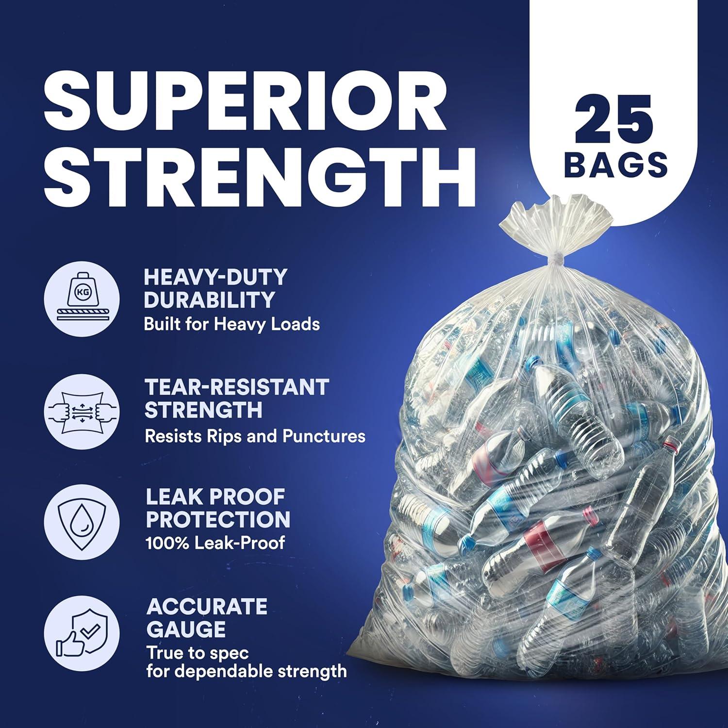 image:imagePlasticplace 65 Gallon Trash Bags 27 Mil Clear Heavy Duty Garbage Can Liners 50 x 48 25 Count1 Count Pack of 25