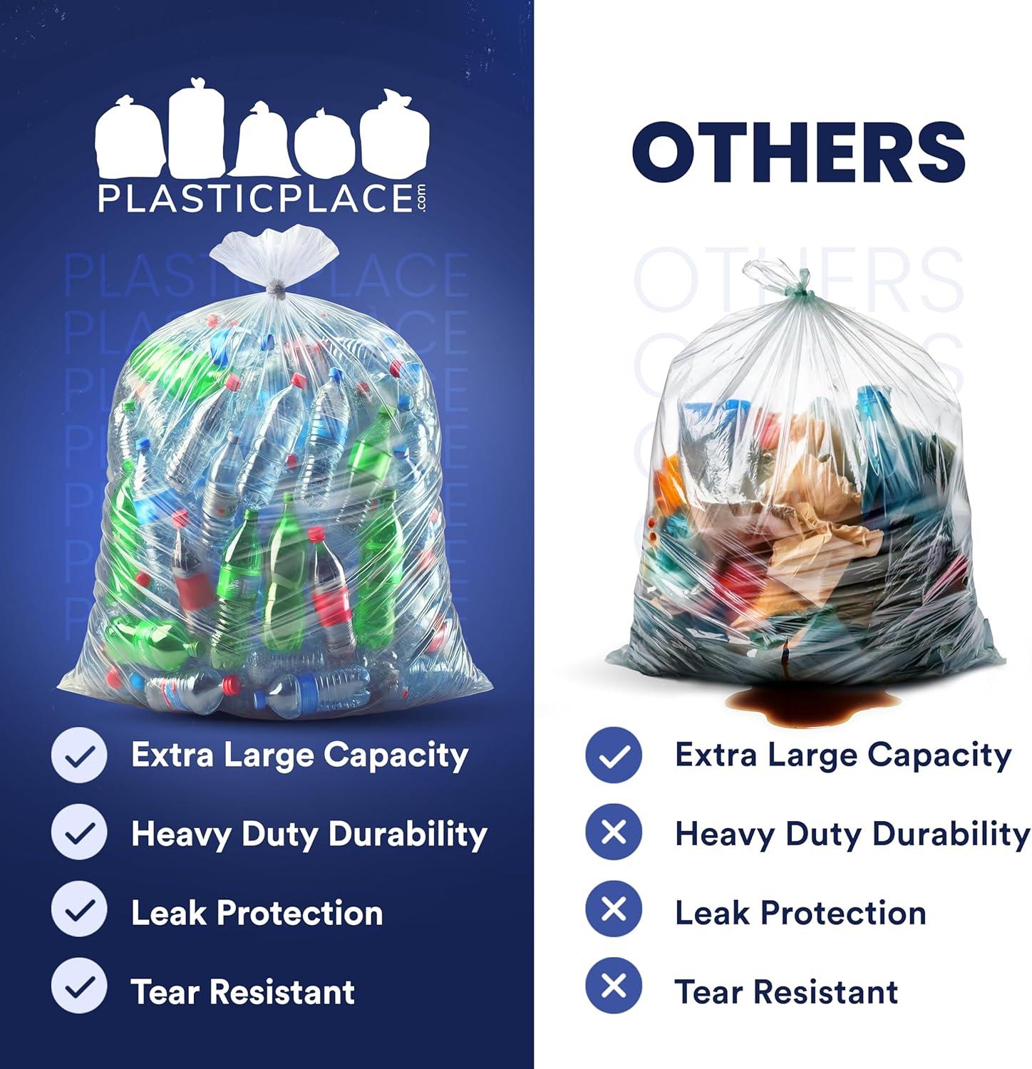 image:imagePlasticplace 65 Gallon Trash Bags 27 Mil Clear Heavy Duty Garbage Can Liners 50 x 48 25 Count1 Count Pack of 25