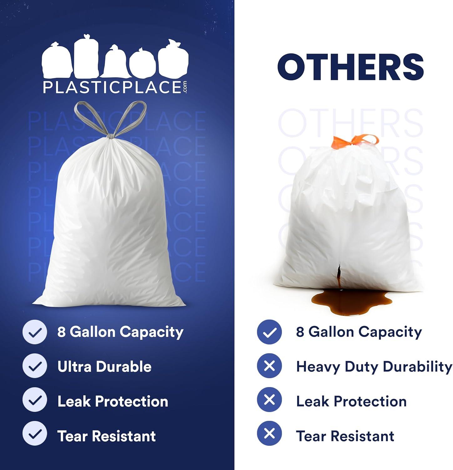 image:imagePlasticplace 8 Gallon Trash Bags White Drawstring Garbage Can Liners 200 Count LeakResistant and TearProof for Kitchen Bathroom Office and Small Trash Cans 07 MilUnscented
