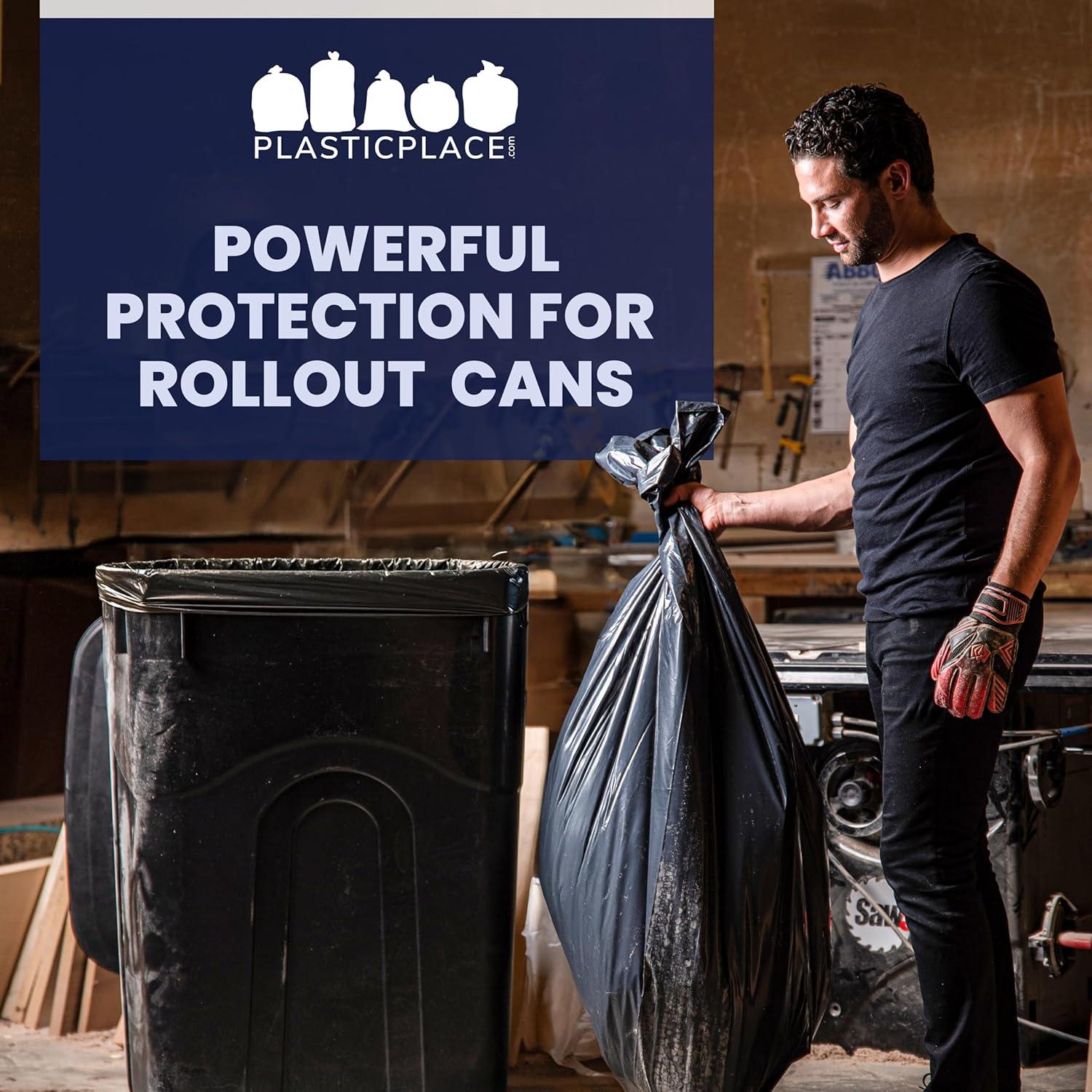image:imagePlasticplace 9596 Gallon Garbage Can Liners 2 Mil Black Heavy Duty Trash Bags 61 x 68 25 CountBlack