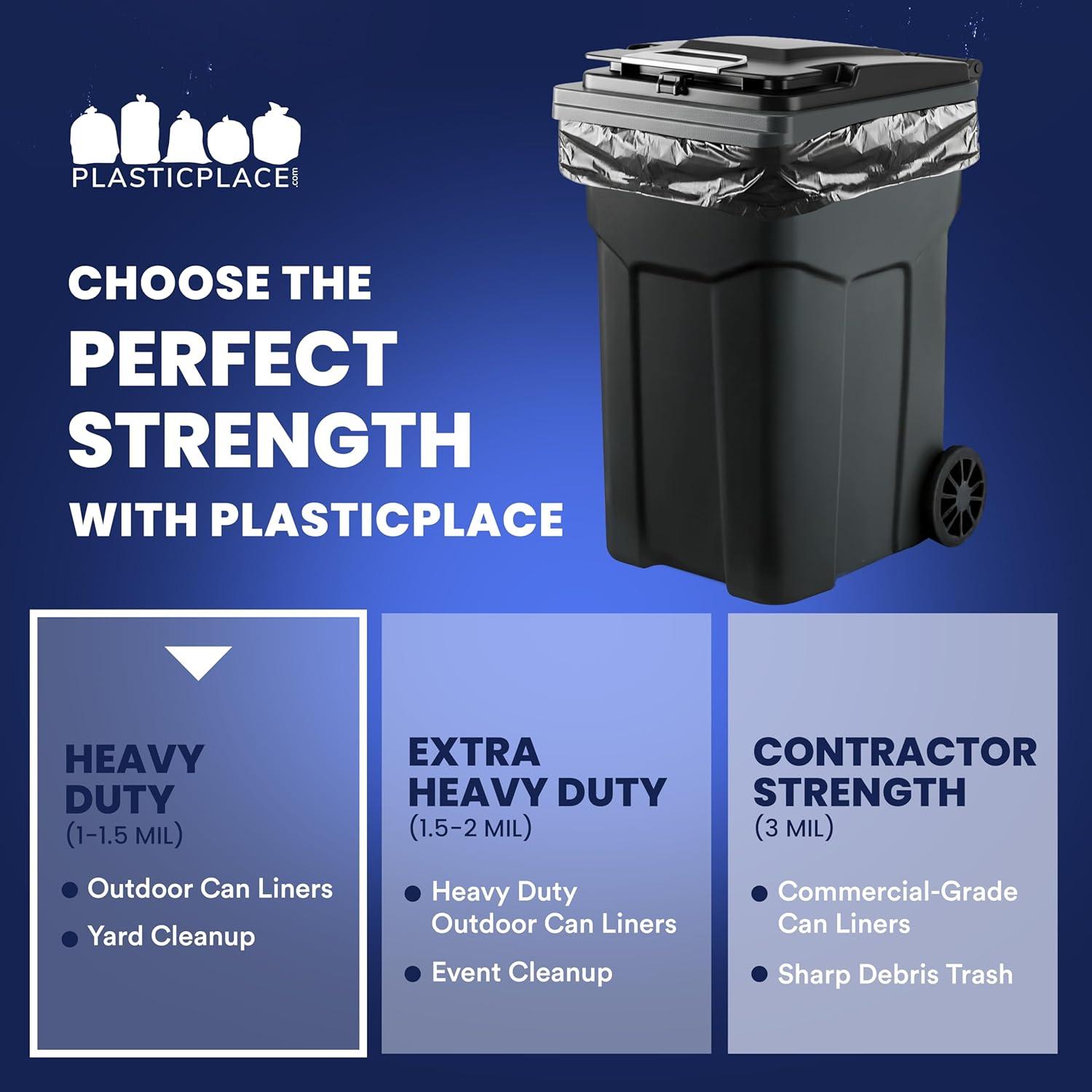 image:imagePlasticplace 9596 Gallon Heavy Duty Black Trash Bags Contractor Grade Extra Large Garbage Bags for Construction amp Outdoor Trash Cans 12 Mil Thick 61 x 68 15 Count Roll15 Count Pack of 1