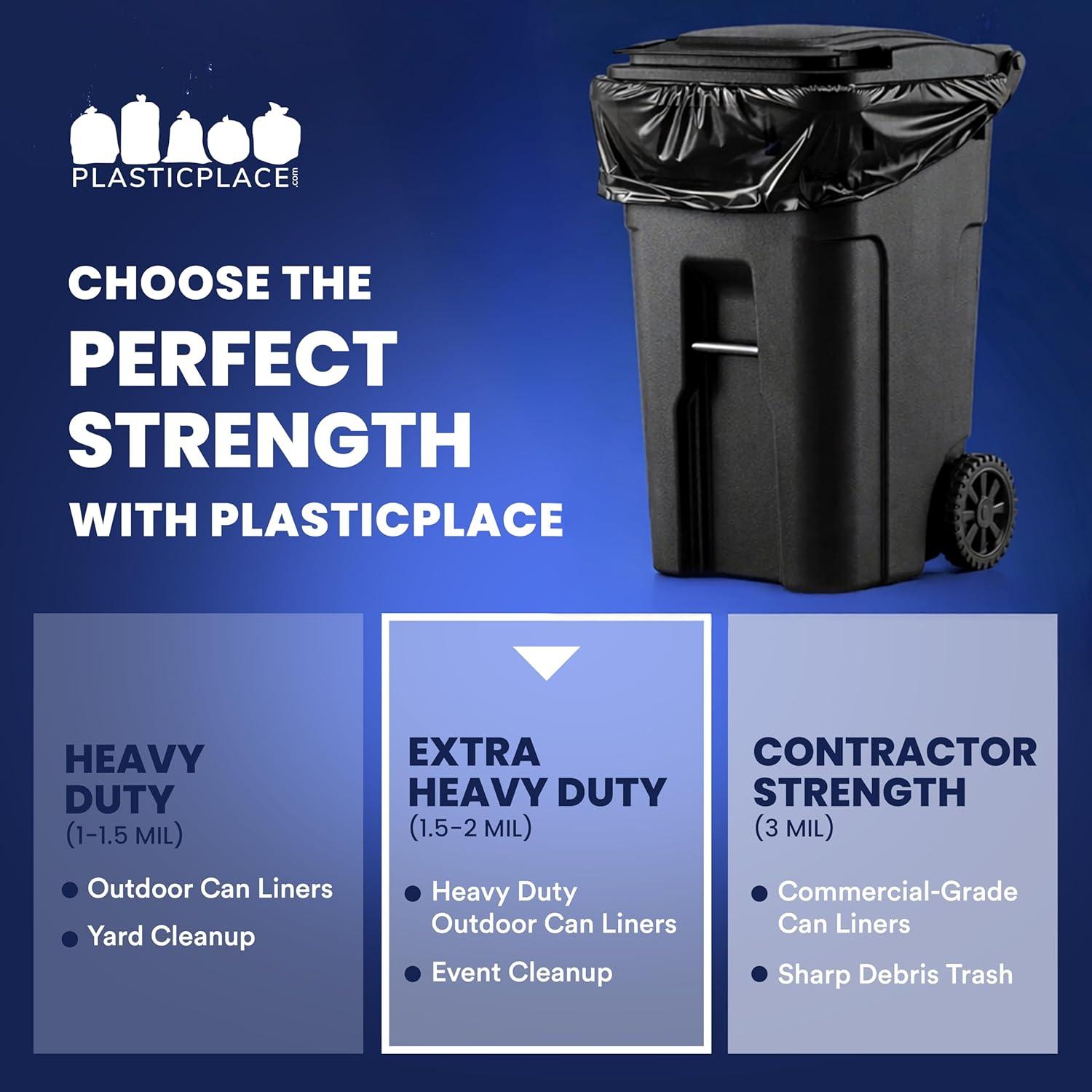 image:imagePlasticplace 9596 Gallon Trash Bags 20 Mil Black Heavy Duty Garbage Can Liners 61 x 68 50 Count