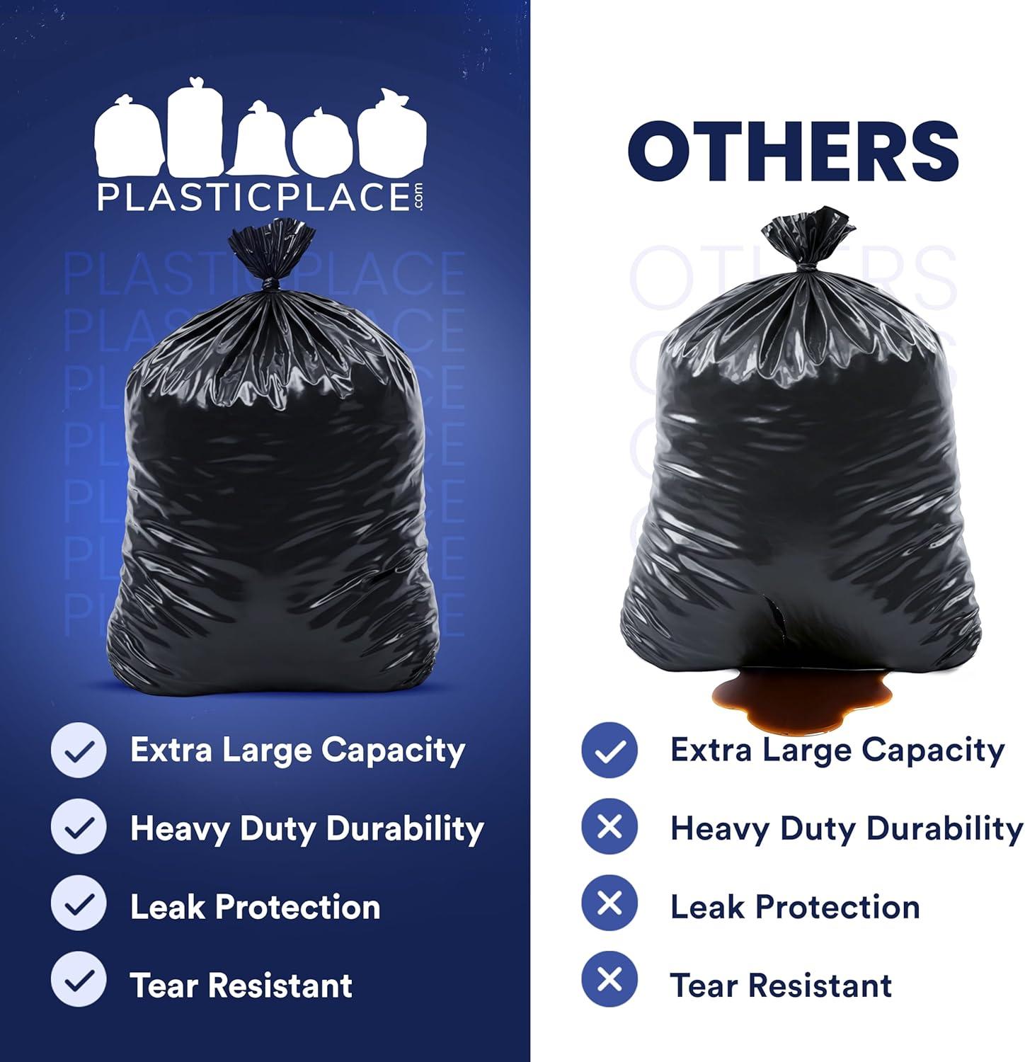 image:imagePlasticplace 9596 Gallon Trash Bags 20 Mil Black Heavy Duty Garbage Can Liners 61 x 68 50 Count