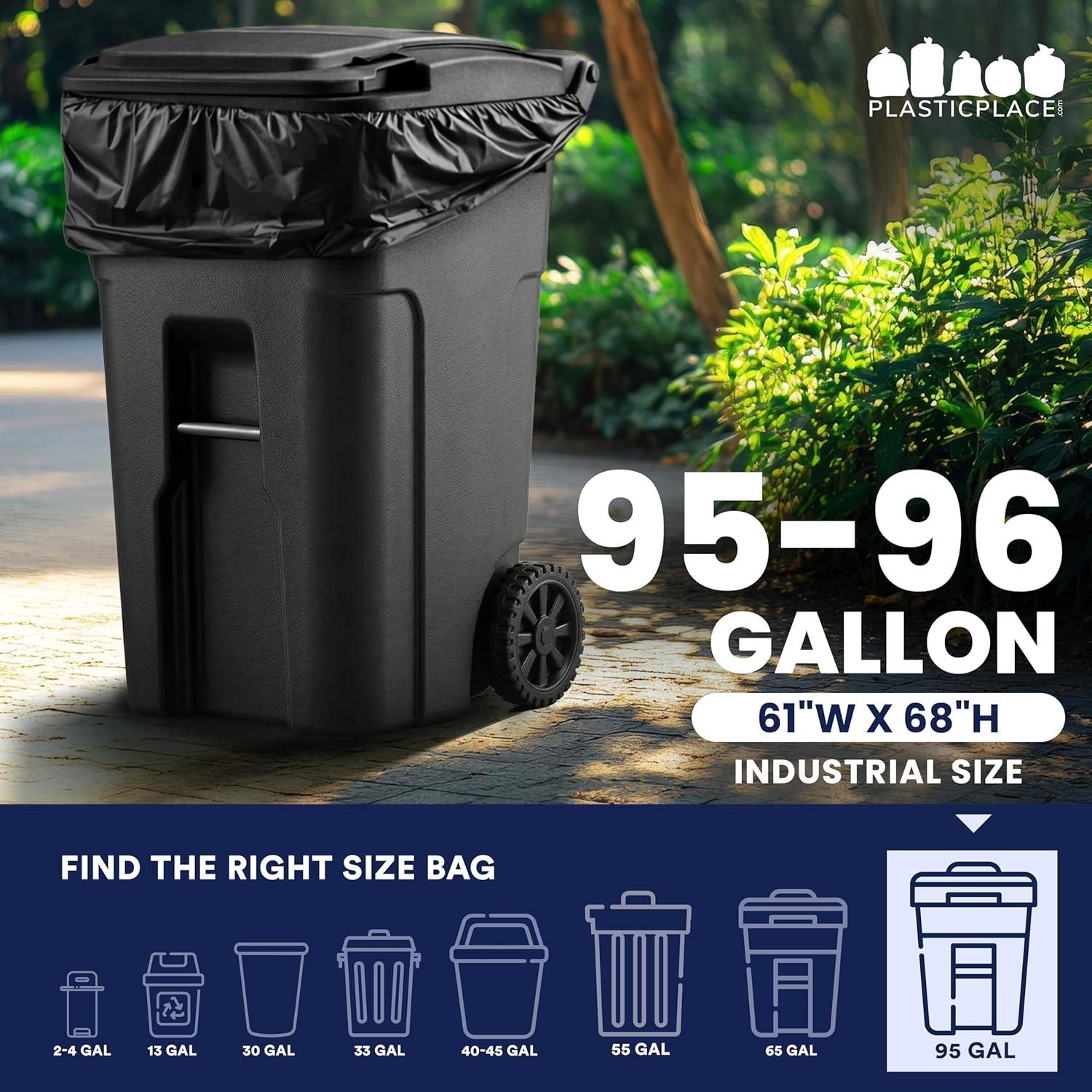 image:imagePlasticplace 9596 Gallon Trash Bags 20 Mil Black Heavy Duty Garbage Can Liners 61 x 68 50 Count