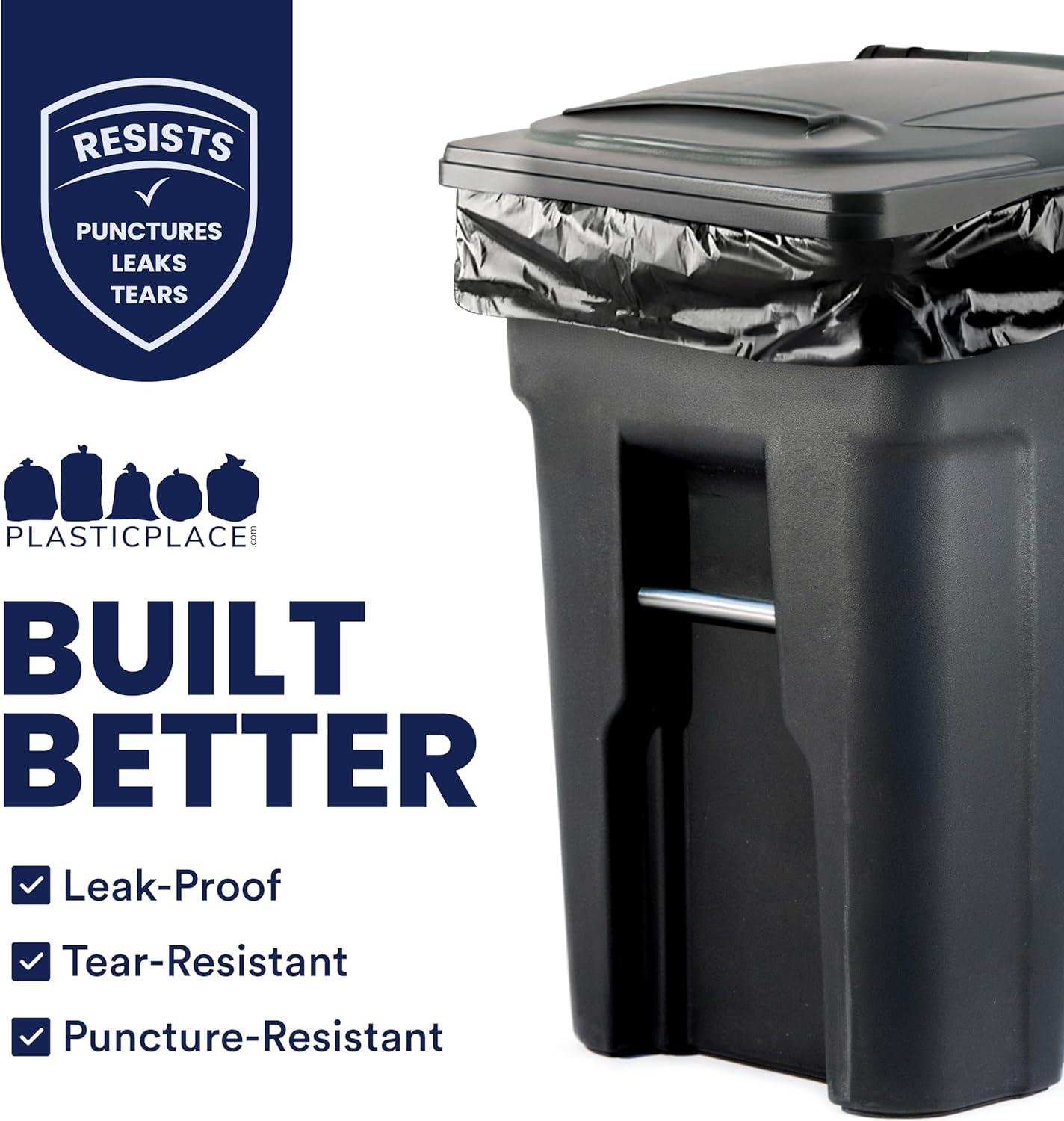 image:imagePlasticplace 9596 Gallon Trash Bags 20 Mil Black Heavy Duty Garbage Can Liners 61 x 68 50 Count