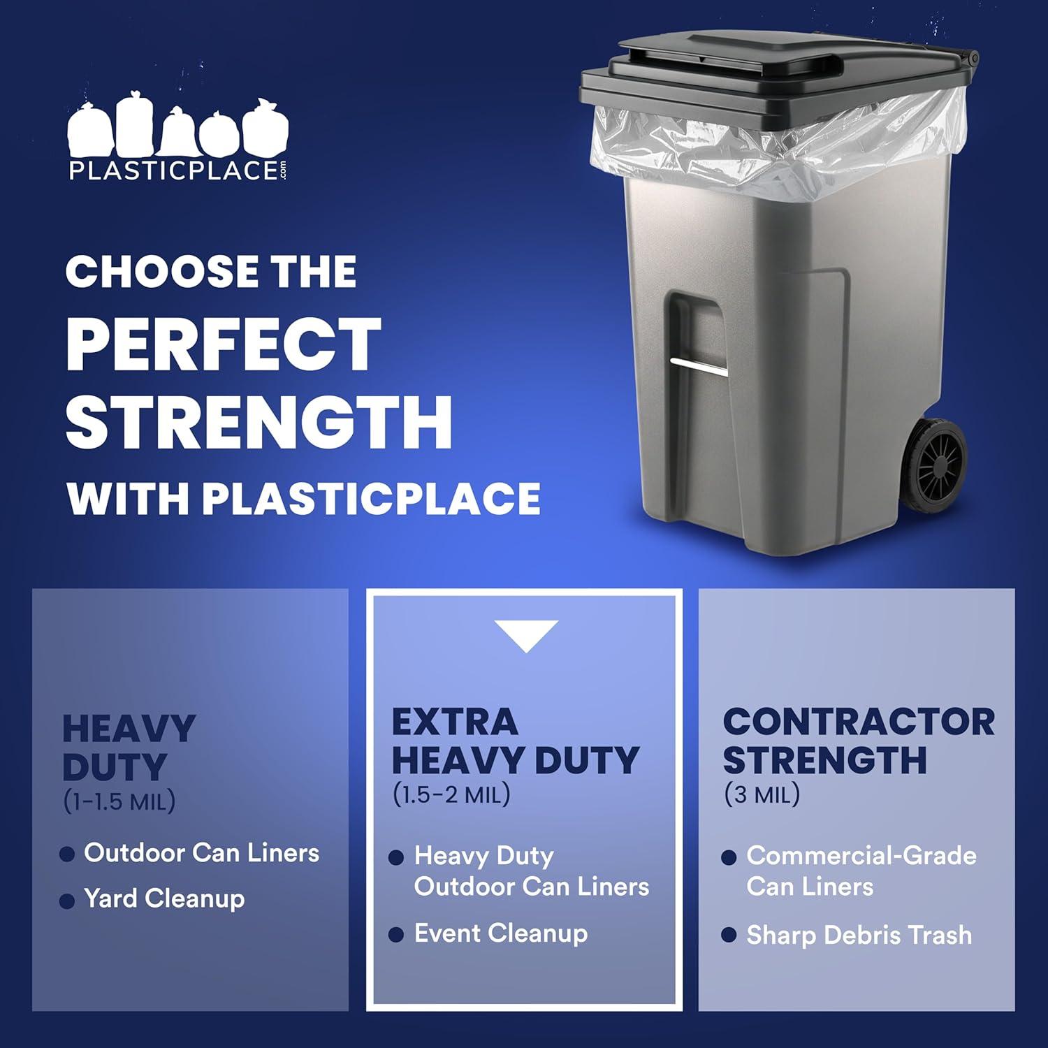 image:imagePlasticplace 9596 gallon Garbage Can Liners 2 Mil Clear Heavy Duty Trash Bags 61 X 68 25Count1 Count Pack of 50