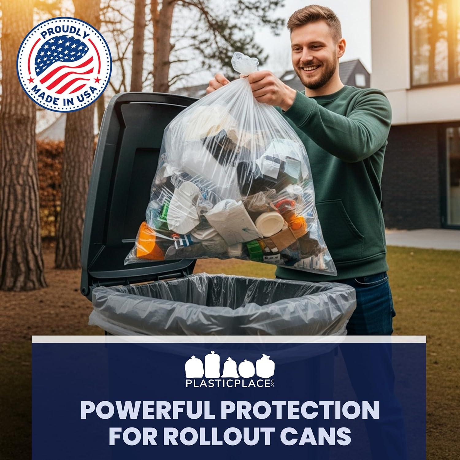image:imagePlasticplace 9596 gallon Garbage Can Liners 2 Mil Clear Heavy Duty Trash Bags 61 X 68 25Count25 Count Pack of 1