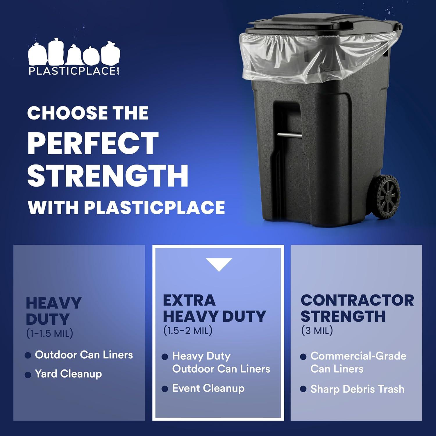 image:imagePlasticplace 9596 gallon Garbage Can Liners 2 Mil Clear Heavy Duty Trash Bags 61 X 68 25Count25 Count Pack of 1
