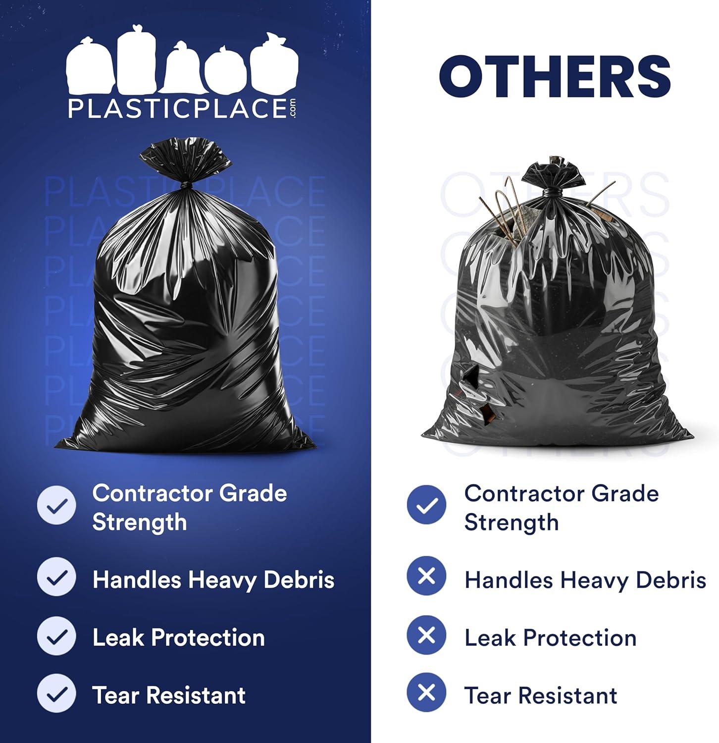 image:imagePlasticplace Contractor Trash 42 Gallon 30 Mil Black Heavy Duty Garbage Bag 33 x 48 50 Count CON5030 Mil 50 Count