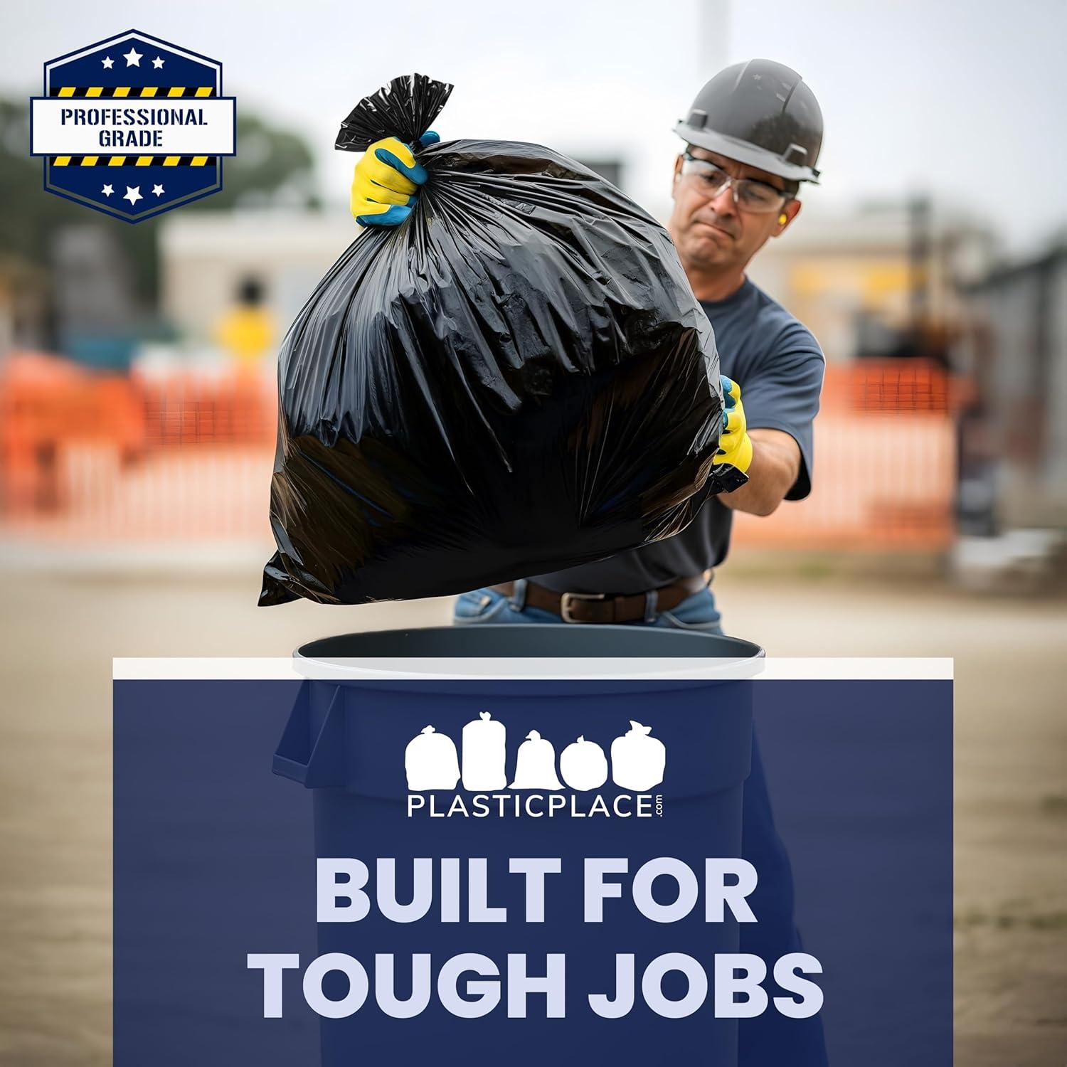 image:imagePlasticplace Contractor Trash Bags 33 Gallon 30 Mil Heavy Duty Garbage Bag 33 x 39 Black 50 CountBlack