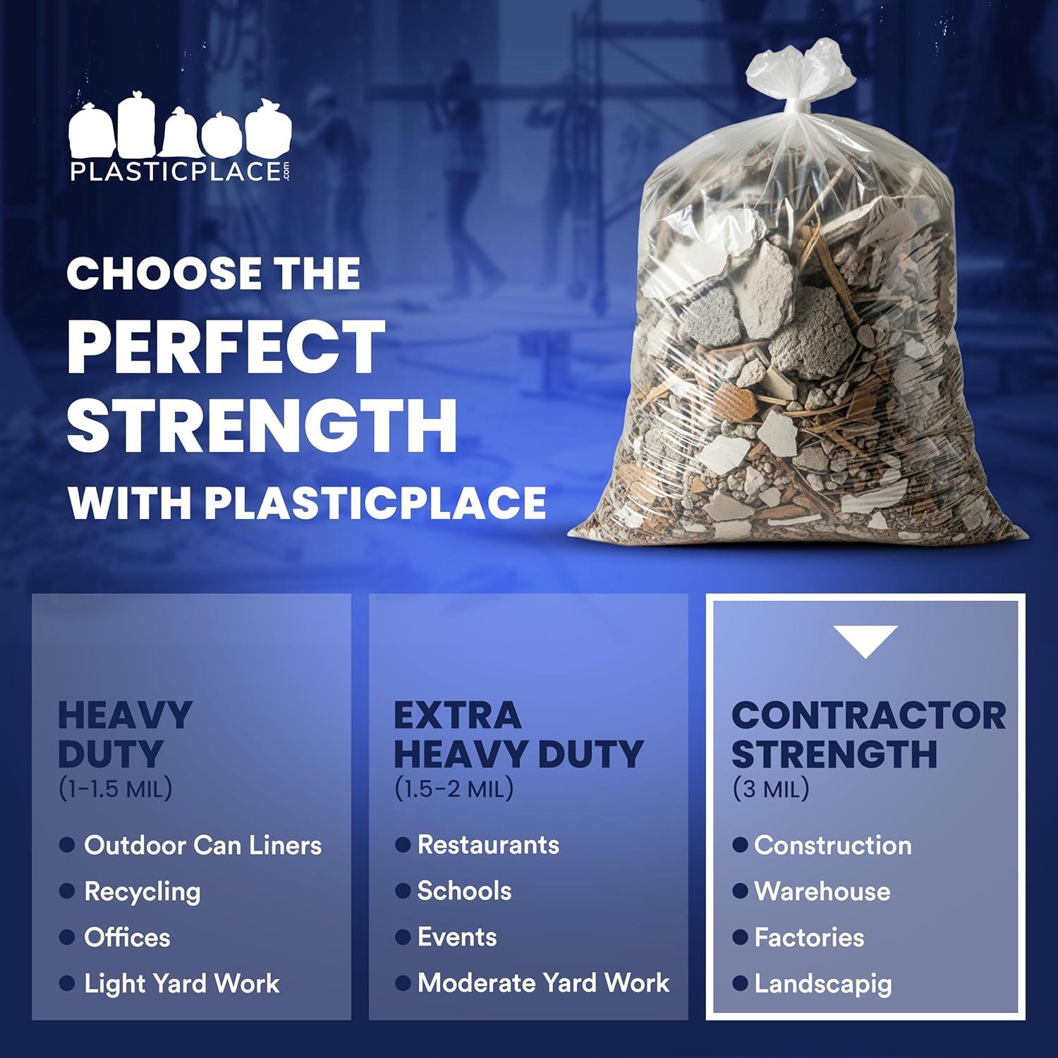 image:imagePlasticplace Contractor Trash Bags 42 Gallon 30 Mil Rolls Black Heavy Duty Garbage Bag 336 x 476 32 CountTransparent