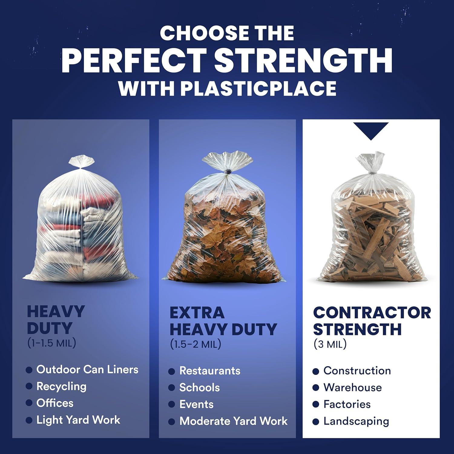 image:imagePlasticplace Contractor Trash Bags 5560 Gallon 30 Mil Black Heavy Duty Garbage Bag 38 X 58 50CountClear