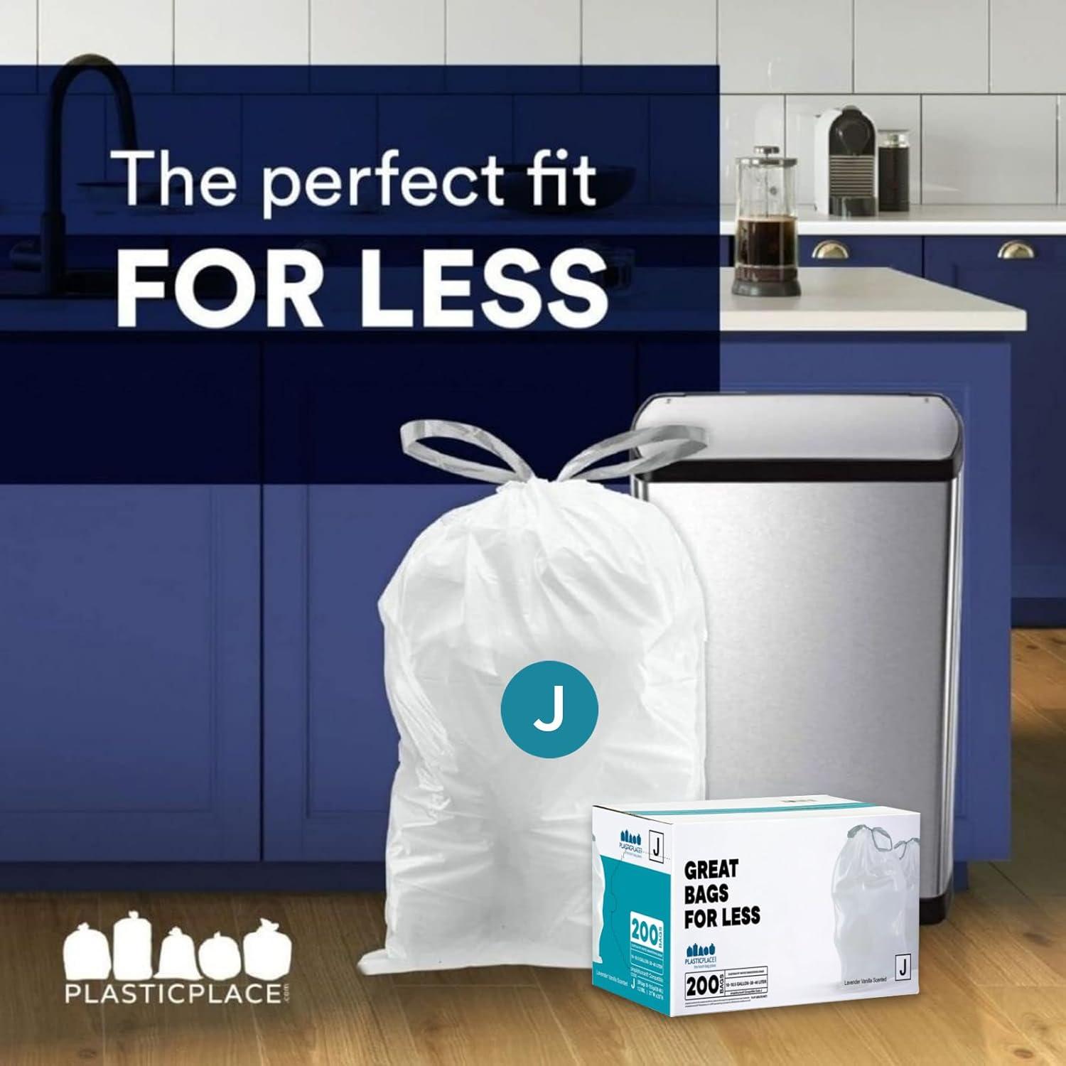 image:imagePlasticplace Custom Fit Trash Bags Compatible with Simplehuman Code J 10105 Gallon Drawstring Garbage Bags TearResistant 200 Count White Trash Can Liners for Kitchens Bathrooms amp Offices1 Count Pack of 200