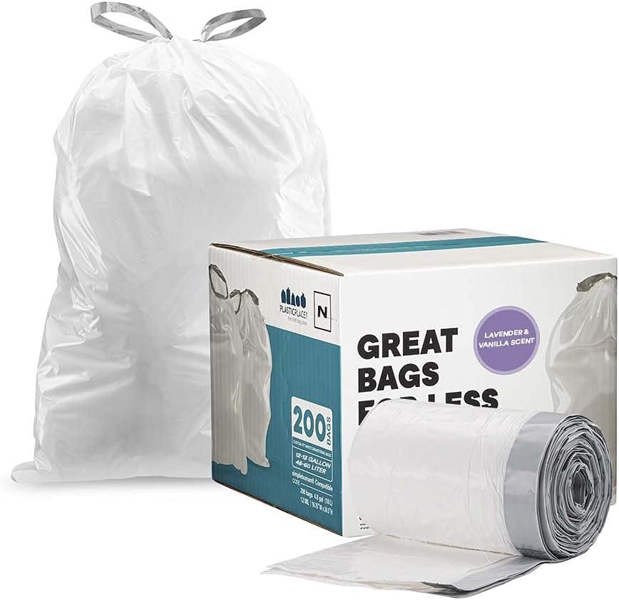 image:imagePlasticplace Custom Fit Trash Bags Compatible with simplehuman Code N 50 Count White Drawstring Garbage Liners 1213 Gallon 4550 Liters 225 x 3151 Count Pack of 200