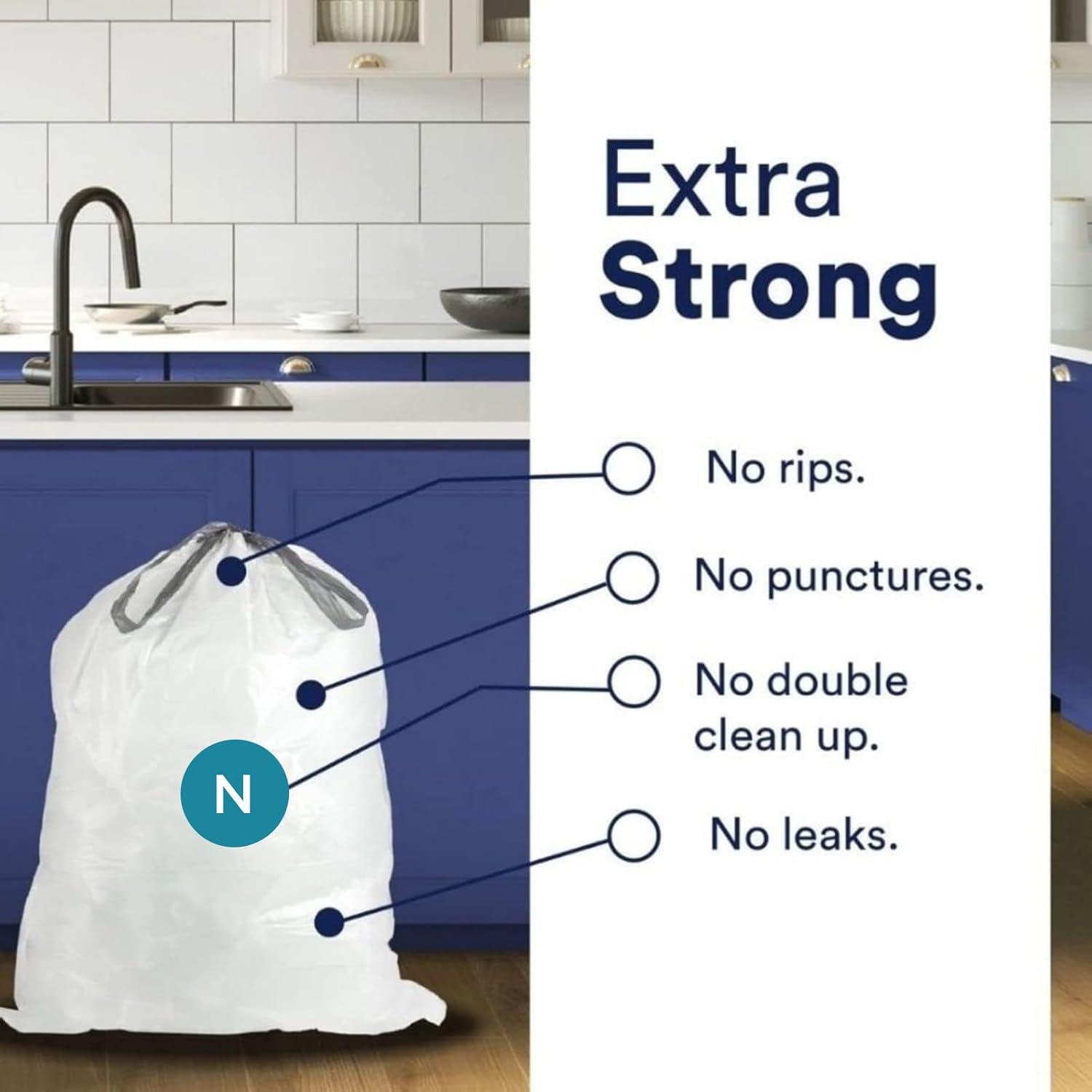 image:imagePlasticplace Custom Fit Trash Bags Compatible with simplehuman Code N 50 Count White Drawstring Garbage Liners 1213 Gallon 4550 Liters 225 x 3151 Count Pack of 200