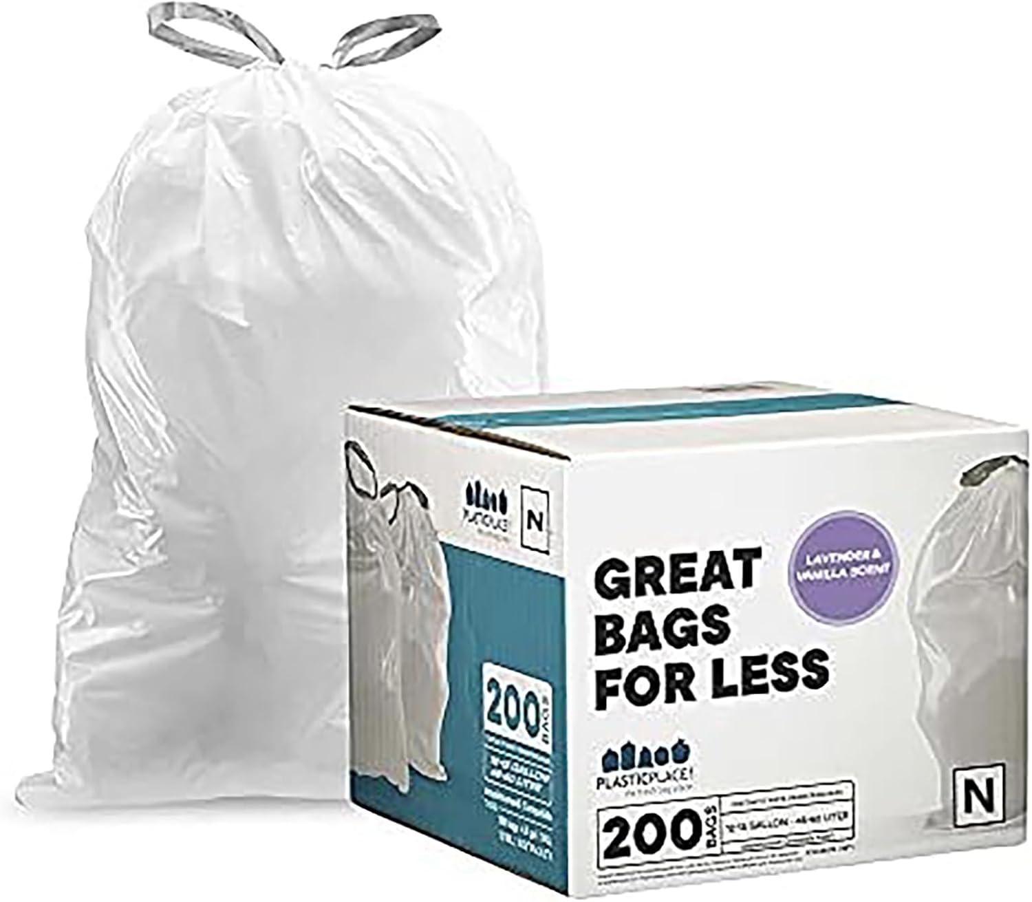 image:imagePlasticplace Custom Fit Trash Bags Compatible with simplehuman Code N 50 Count White Drawstring Garbage Liners 1213 Gallon 4550 Liters 225 x 3151 Count Pack of 200