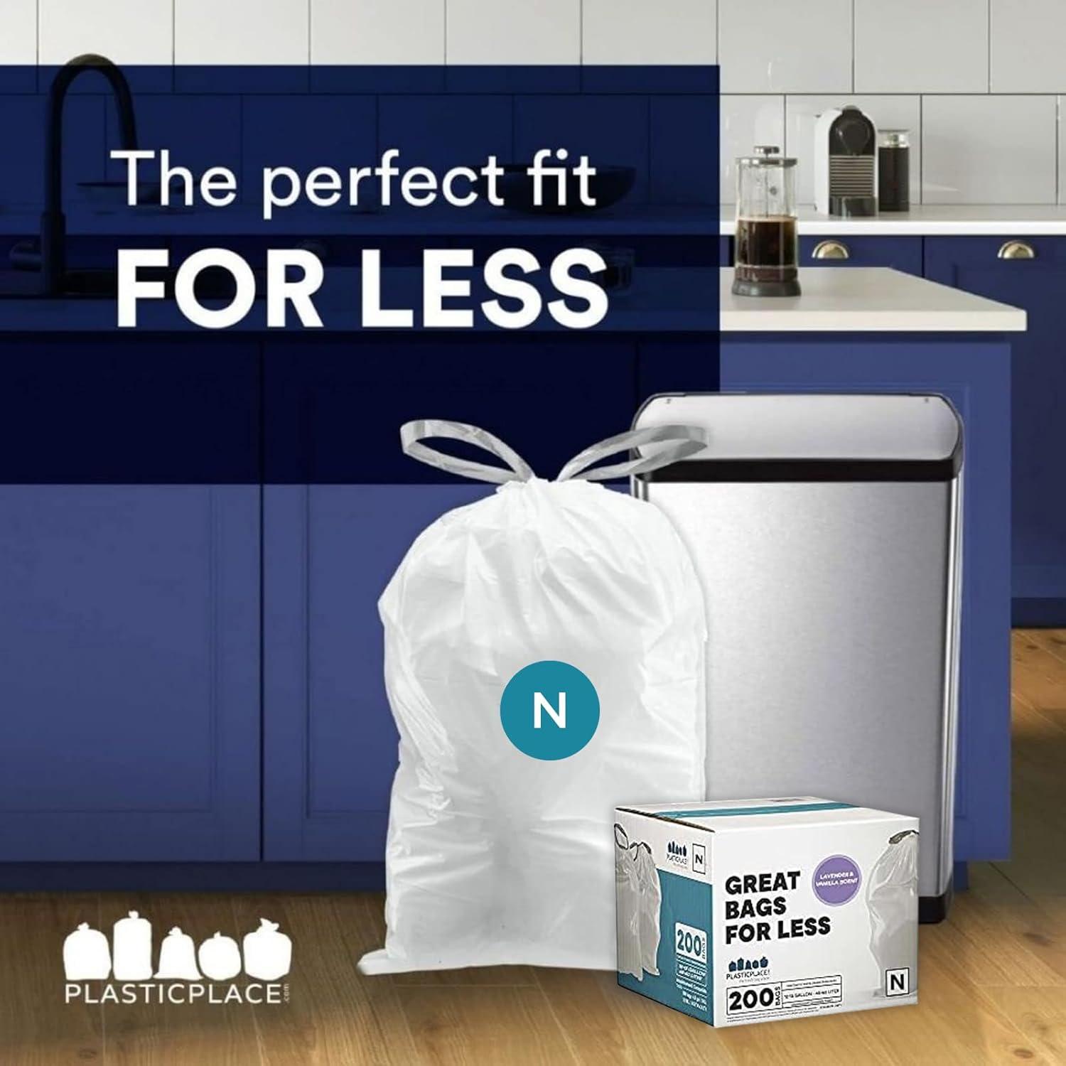 image:imagePlasticplace Custom Fit Trash Bags Compatible with simplehuman Code N 50 Count White Drawstring Garbage Liners 1213 Gallon 4550 Liters 225 x 3151 Count Pack of 200