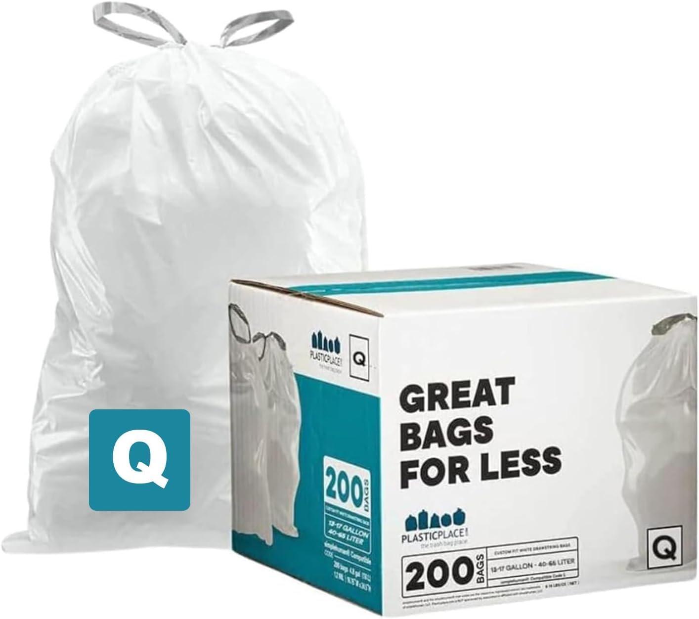 image:imagePlasticplace Custom Fit Trash Bags Compatible with simplehuman Code Q 200 Count Drawstring Garbage Bags 1317 Gallon White TearResistant Tall Kitchen Trash Bags for Garbage Cans Recycling 12 MilUnscented
