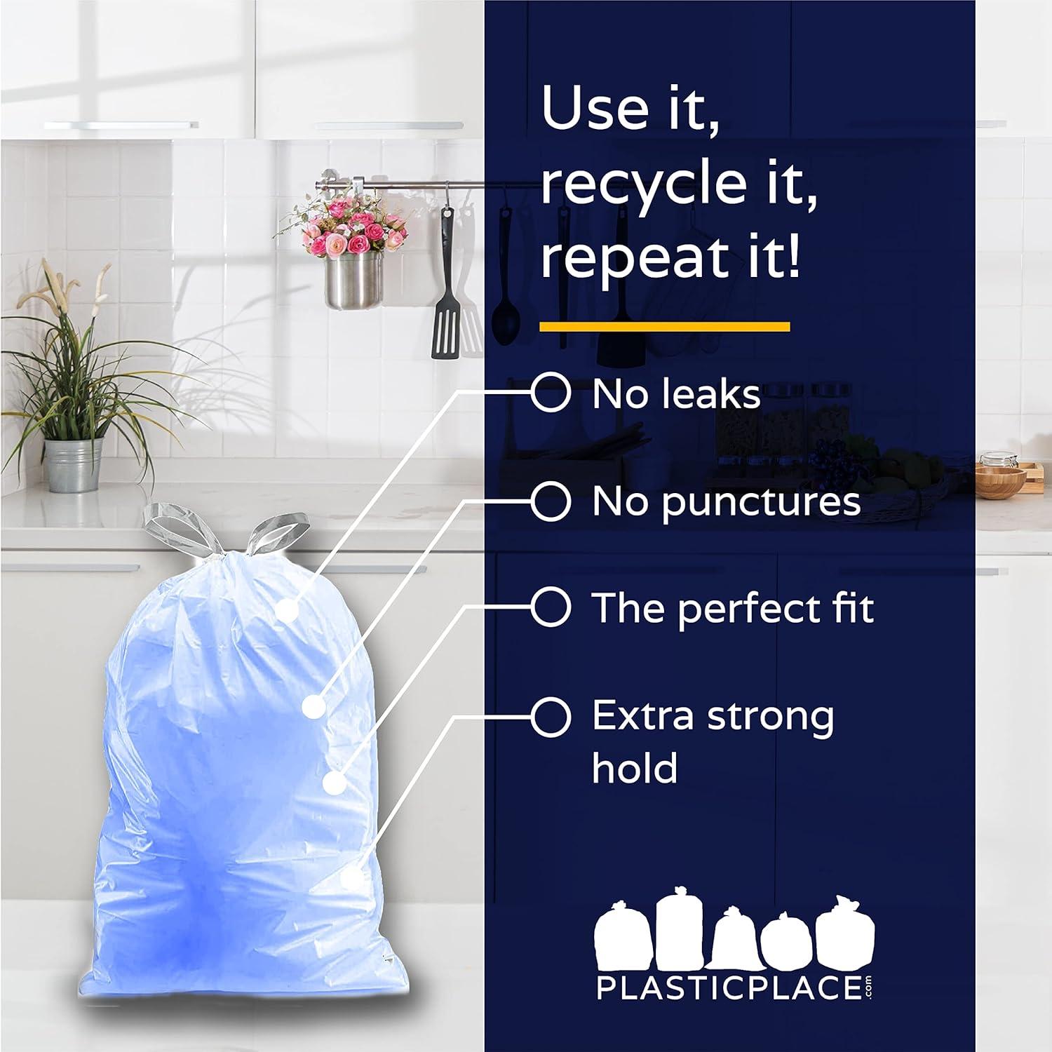 image:imagePlasticplace Custom Fit Trash Bags Compatible with simplehuman Code V 100 Count White Drawstring Garbage Liners 4248 Gallon 1618 Liter 145 x 275Blue